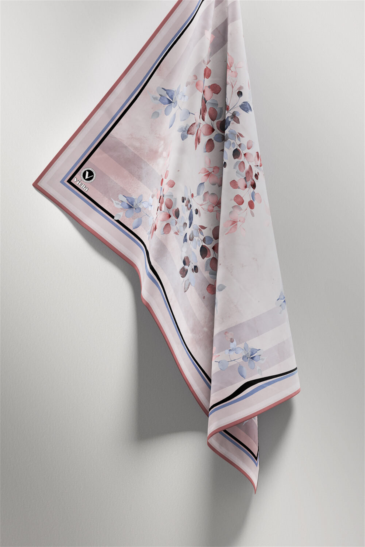 Twill Çiçek Desenli Gül Kurusu Renkli 90x90 Eşarp (İpek İçermez) Kenar Dikiş Şekli El Dikişli