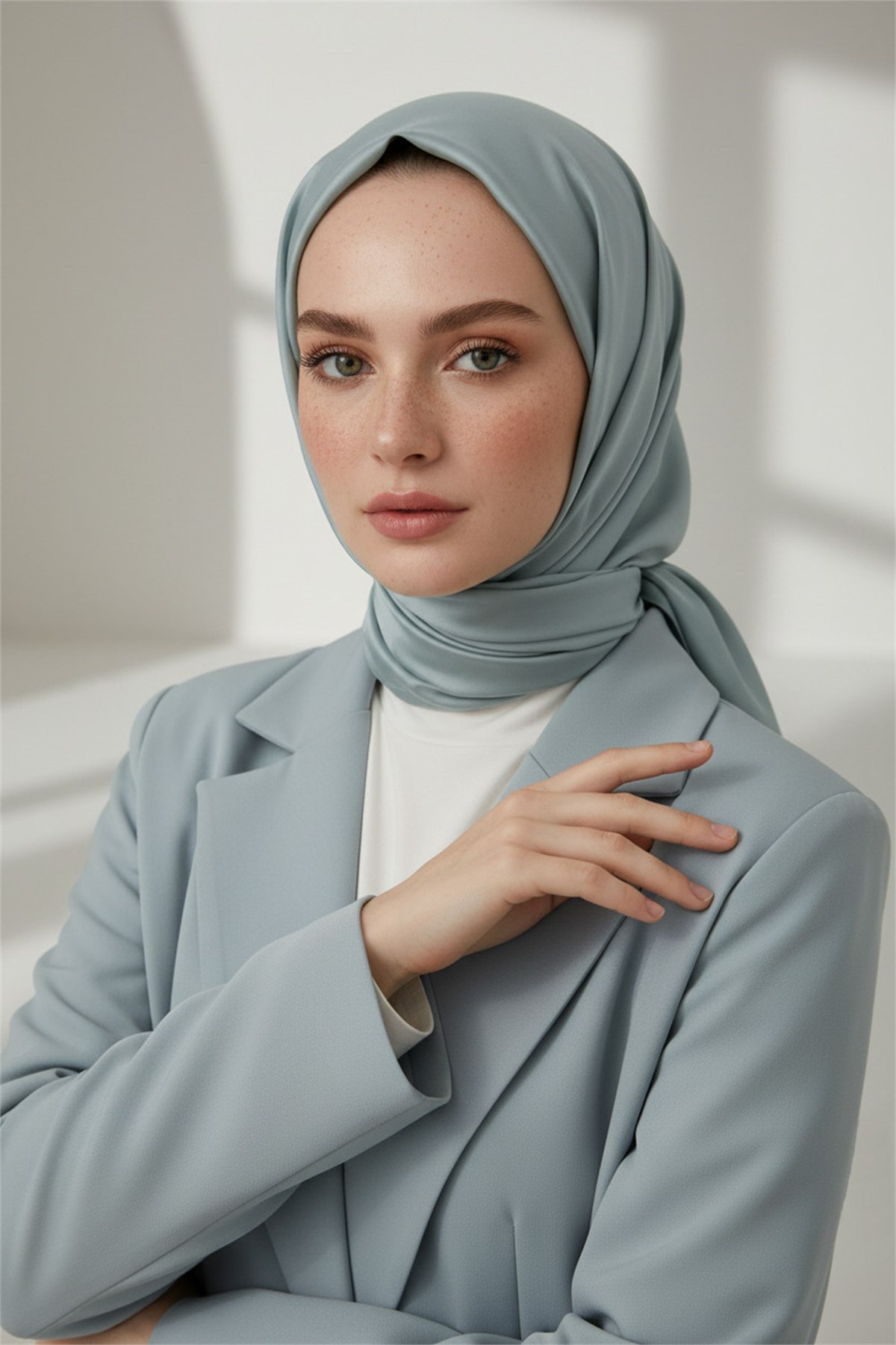 Viskon Twill İpek Eşarp 90x90 Küf Yeşili Düz Renk Az Hatalı El Dikişli Kadın Eşarp