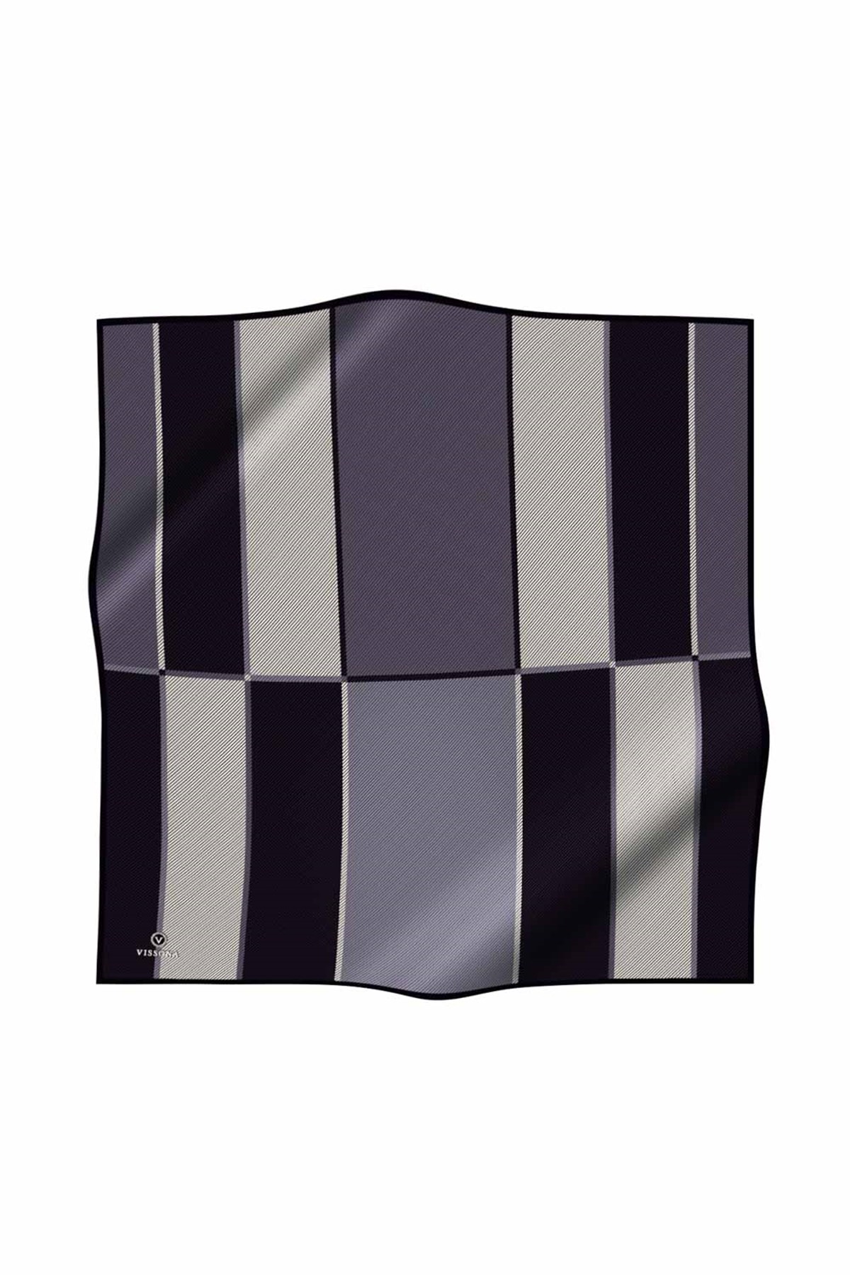 %100 Twill İpek Geometrik Desenli Gri Renkli 90x90 Eşarp Dikim Şekli : El Dikişi