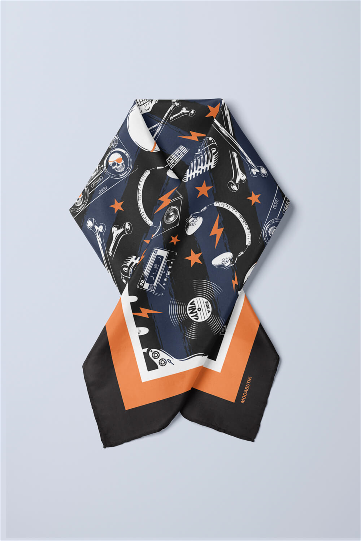 C51 Kadın Mavi Siyah Kurukafa Desenli 50x50 Bandana HYL DG01554-22