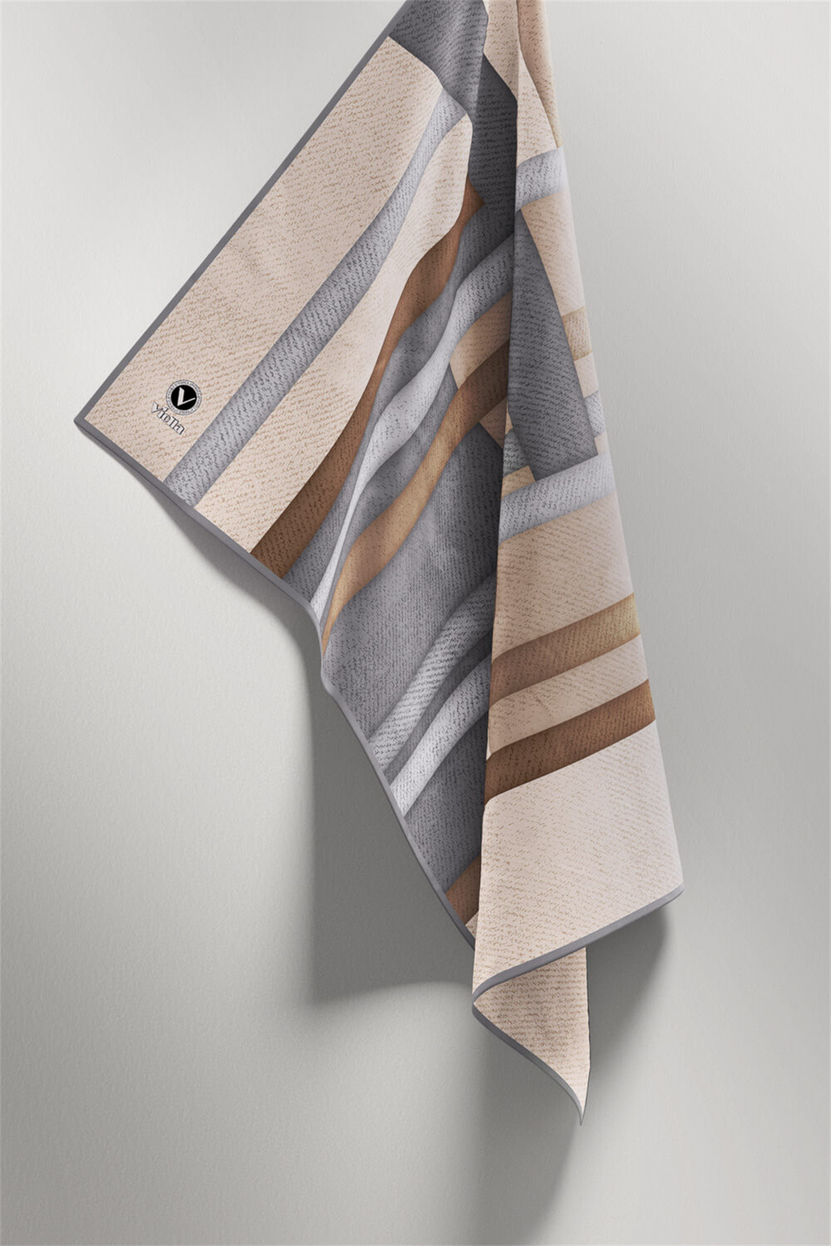 Twill Renkli Şerit Desenli Gri Renkli 90x90 Eşarp (İpek İçermez) Kenar Dikiş Şekli El Dikişli