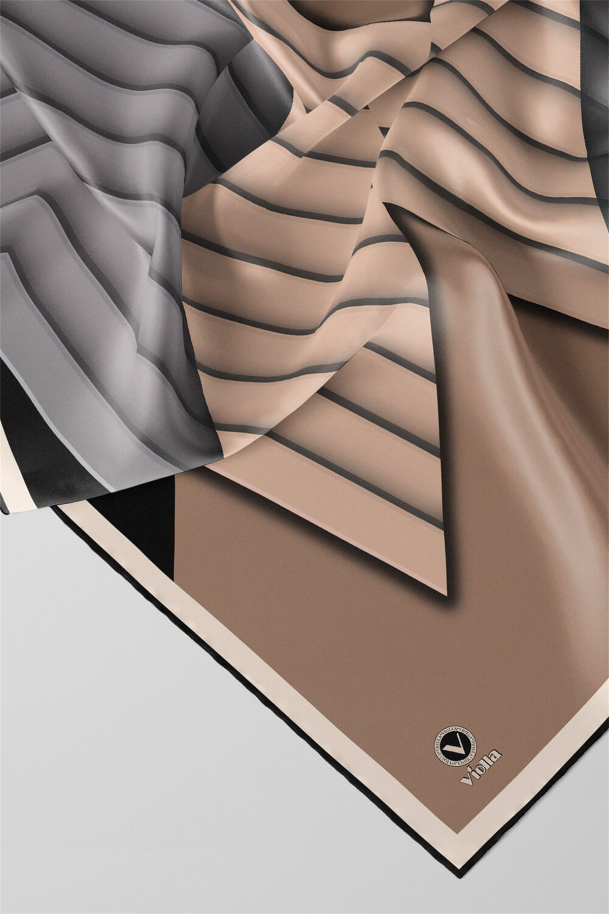 Rayon Zikzak Çizgi Desenli Gri Renkli 90x90 Eşarp (İpek İçermez) Dikim Şekli : El Dikişi