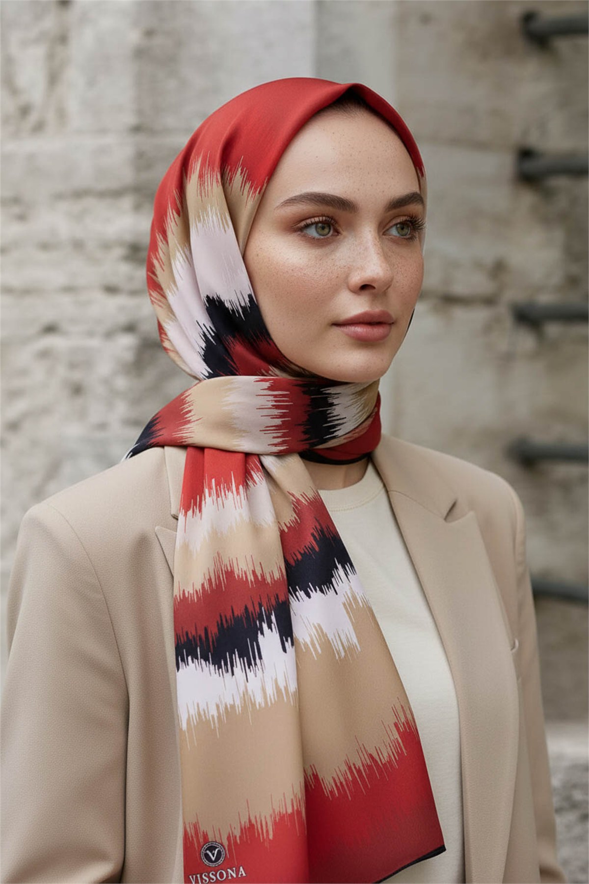 KREP FREKANS DESENLİ BORDO RENKLİ 75X195 KIRIŞMAZ ŞAL