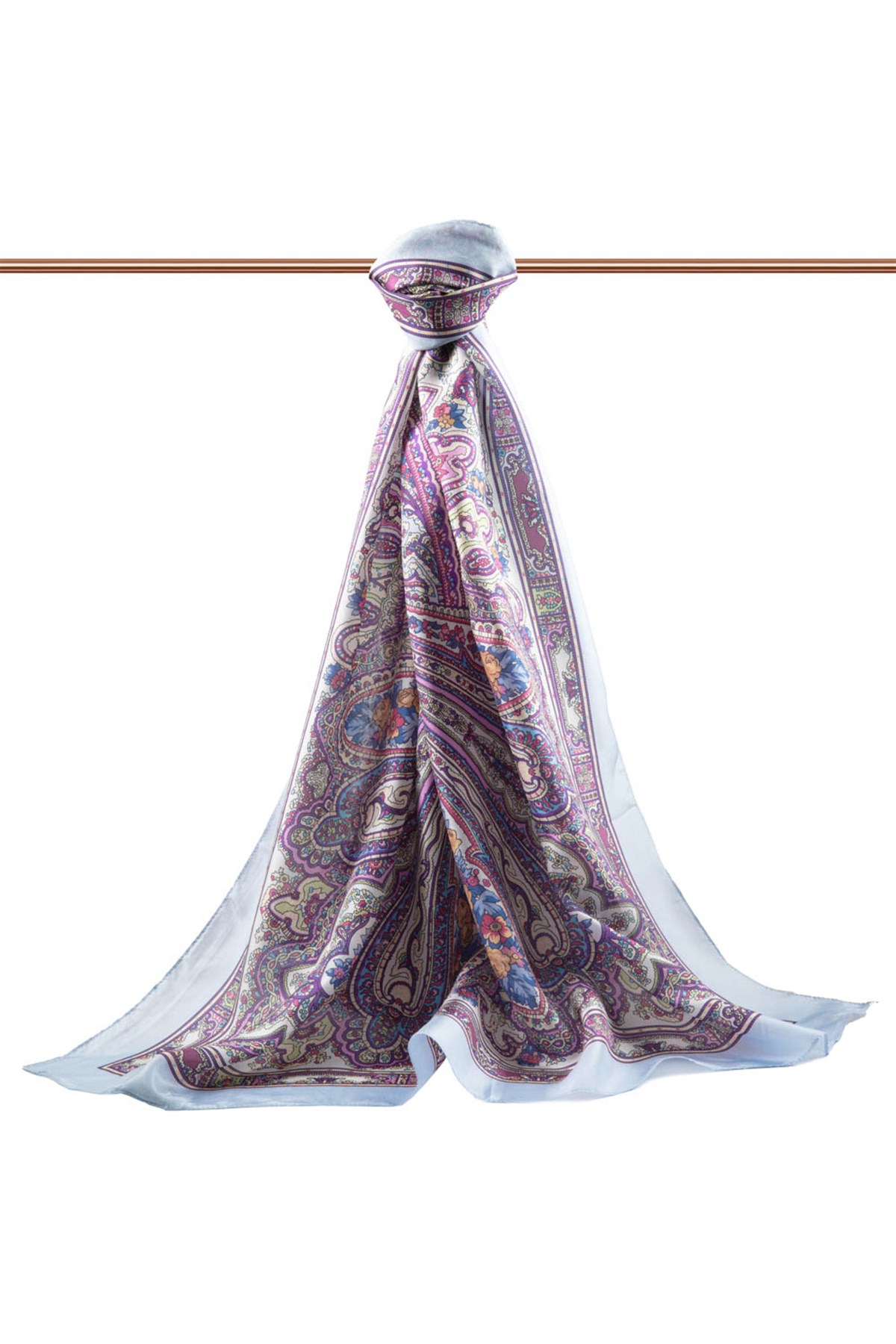 %100 İpek Etro Desenli Bebe Mavisi Renkli 92x210 Şal