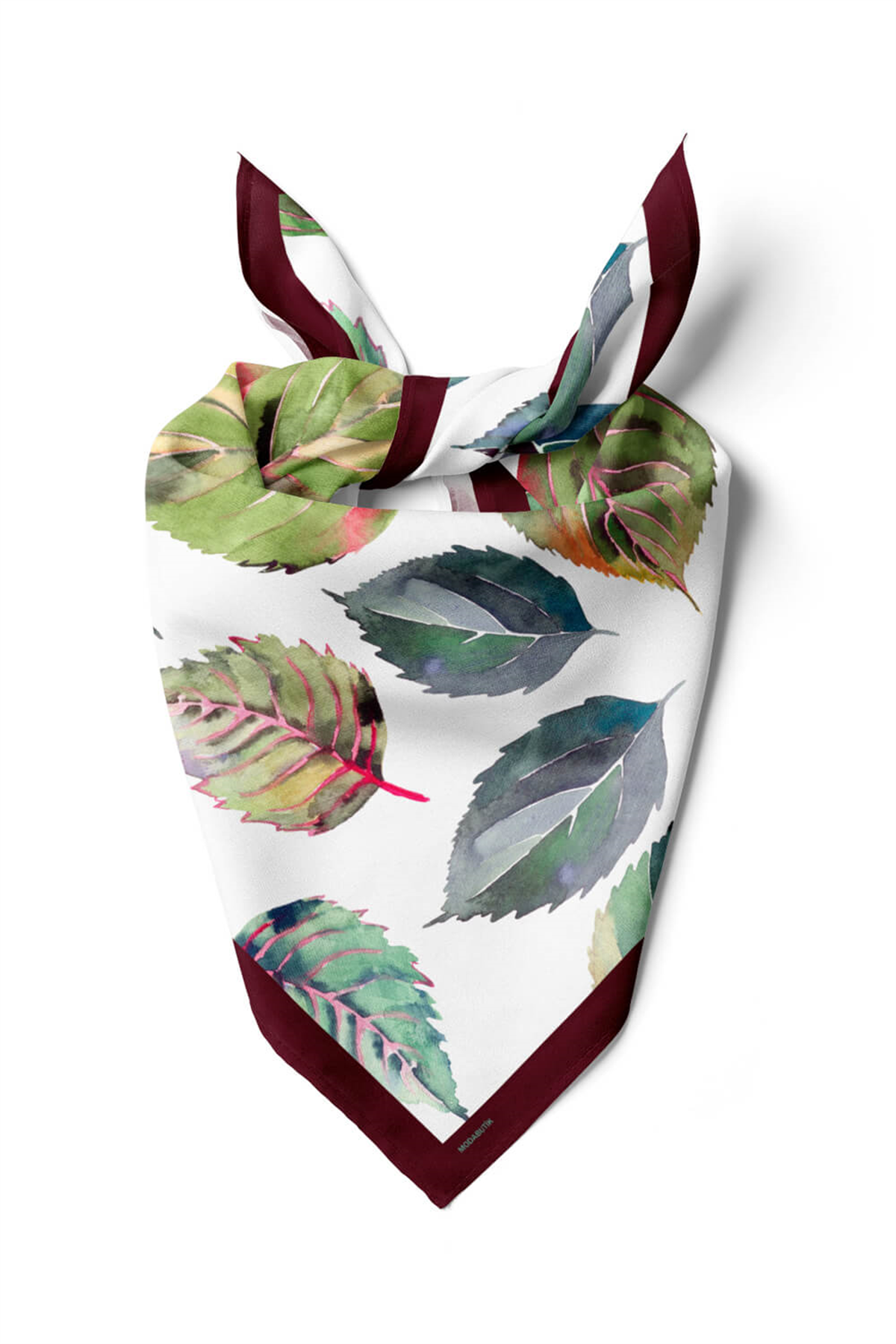 Y7 Kadın Yaprak Desenli Bandana 50x50 Yeşil Beyaz DG0478-22