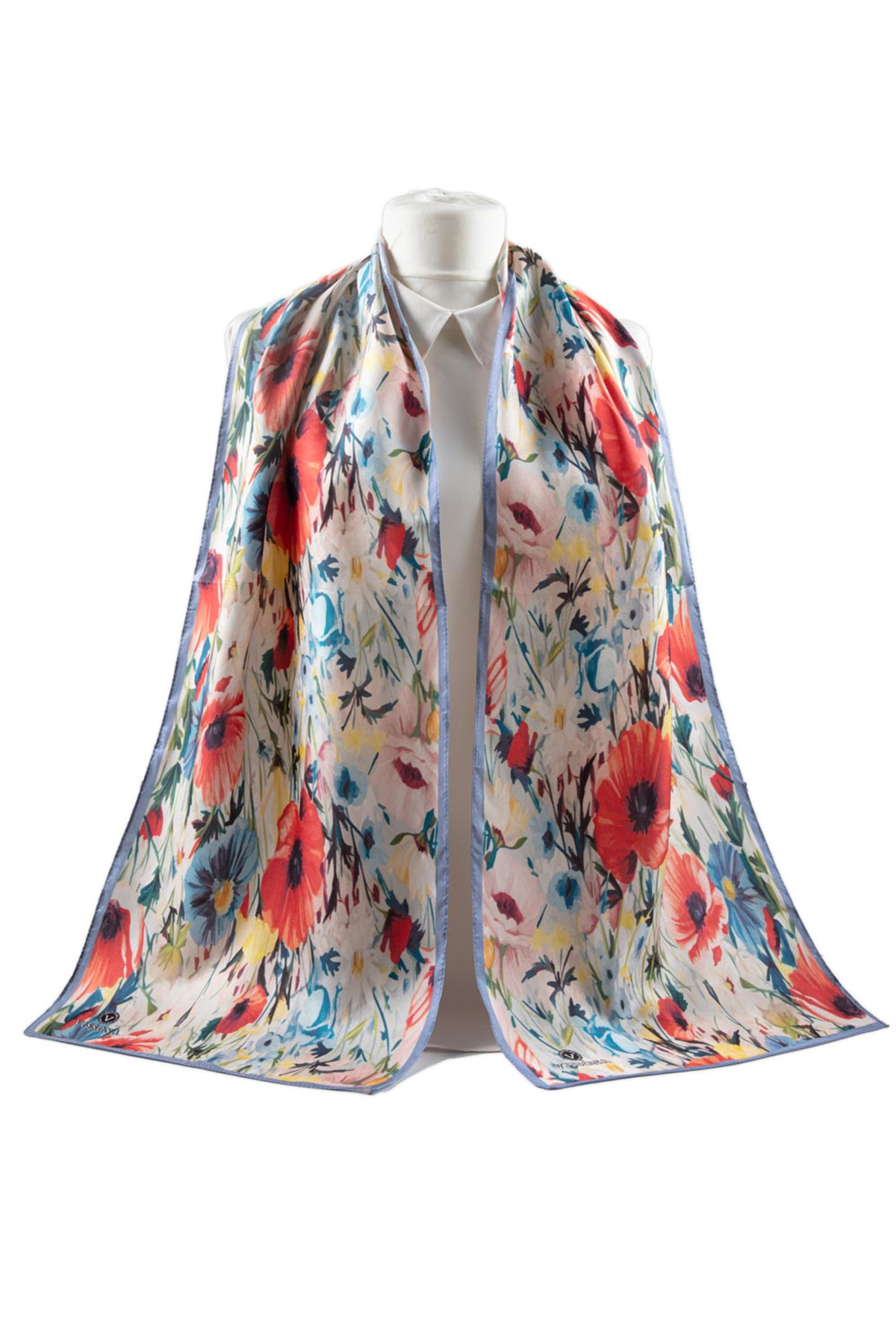 I67 SATEN İPEK GELİNCİK DESENLİ KADIN FULAR