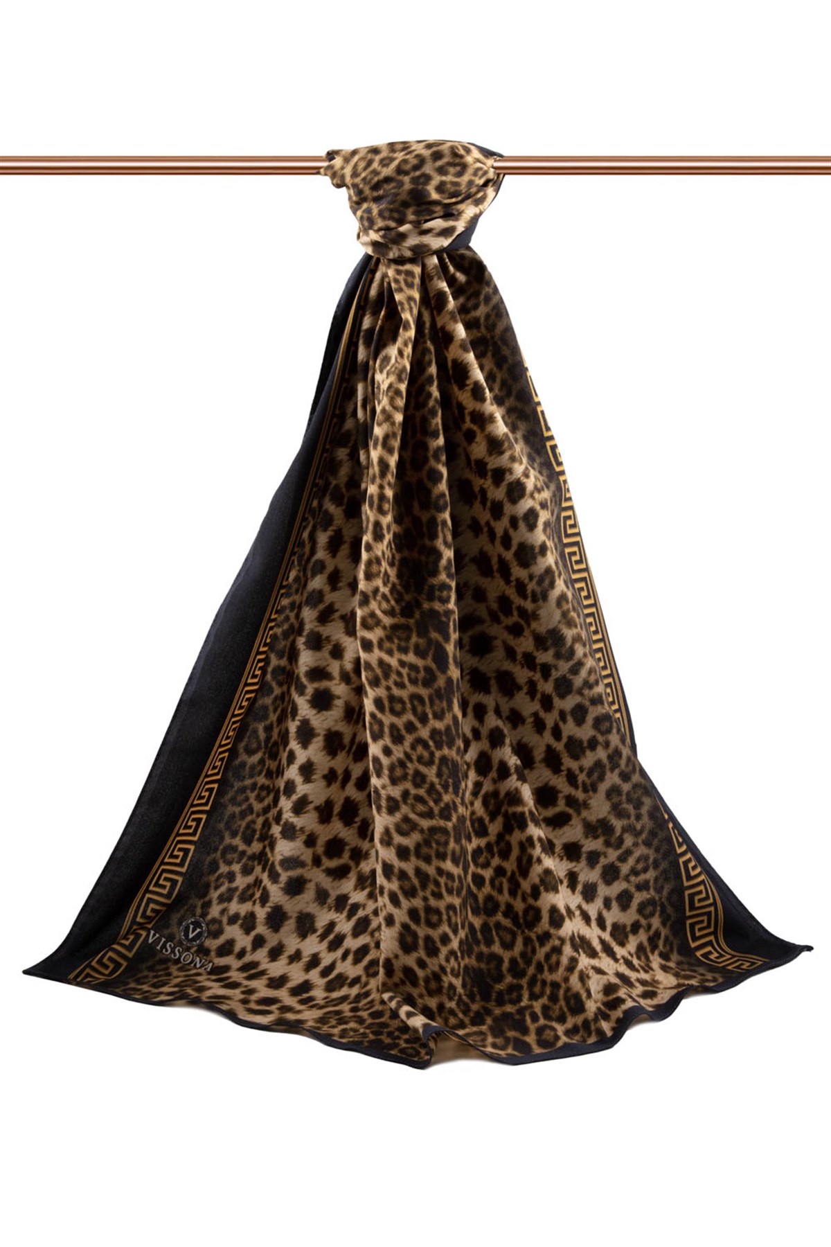 LÜKS MEDİNE BAROK BARDÜRLÜ LEOPAR DESENLİ HARDAL - SİYAH RENKLİ 75X195 KIRIŞMAZ ŞAL MOSS KREP DİKİŞ TİPİ İTALYAN DİKİŞLİ