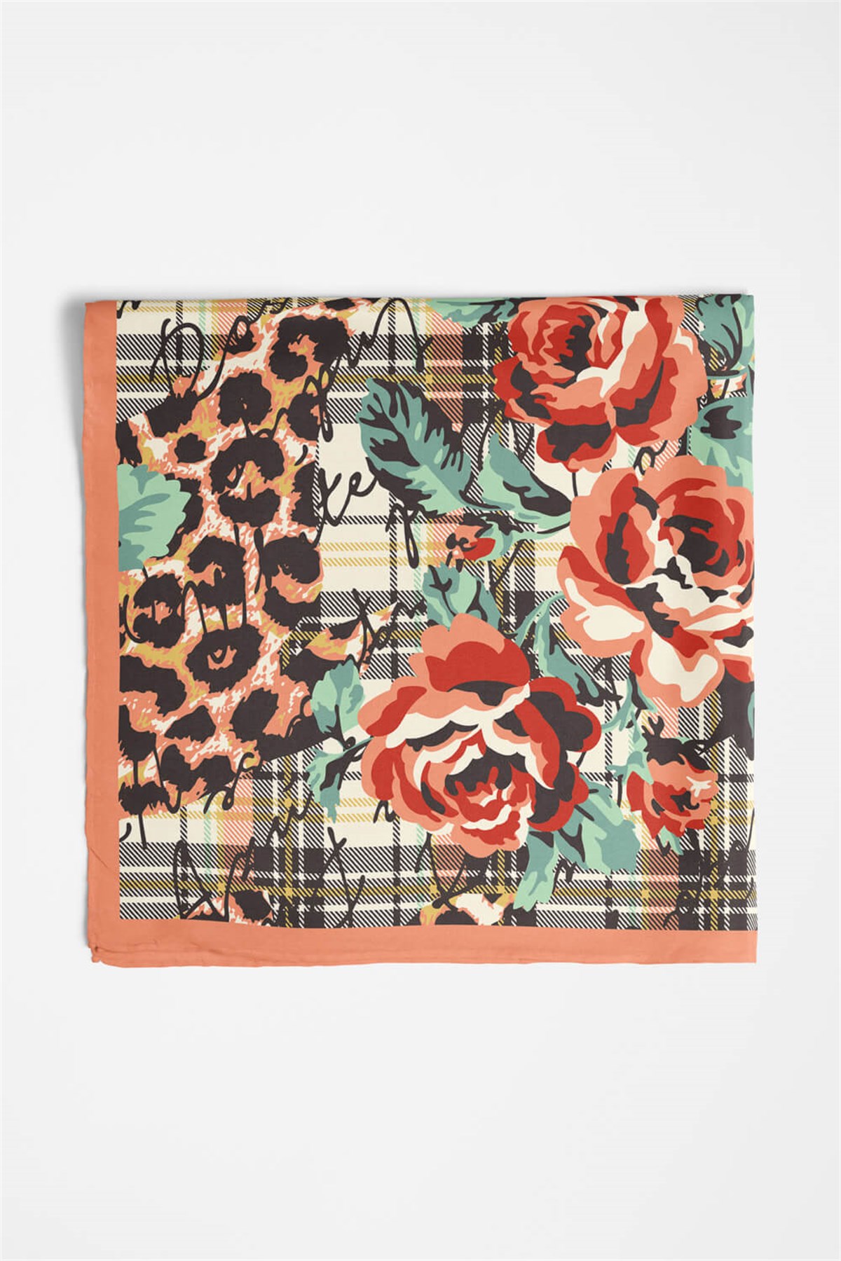 V25 Violla Leopar ve Gül Desenli Bandana