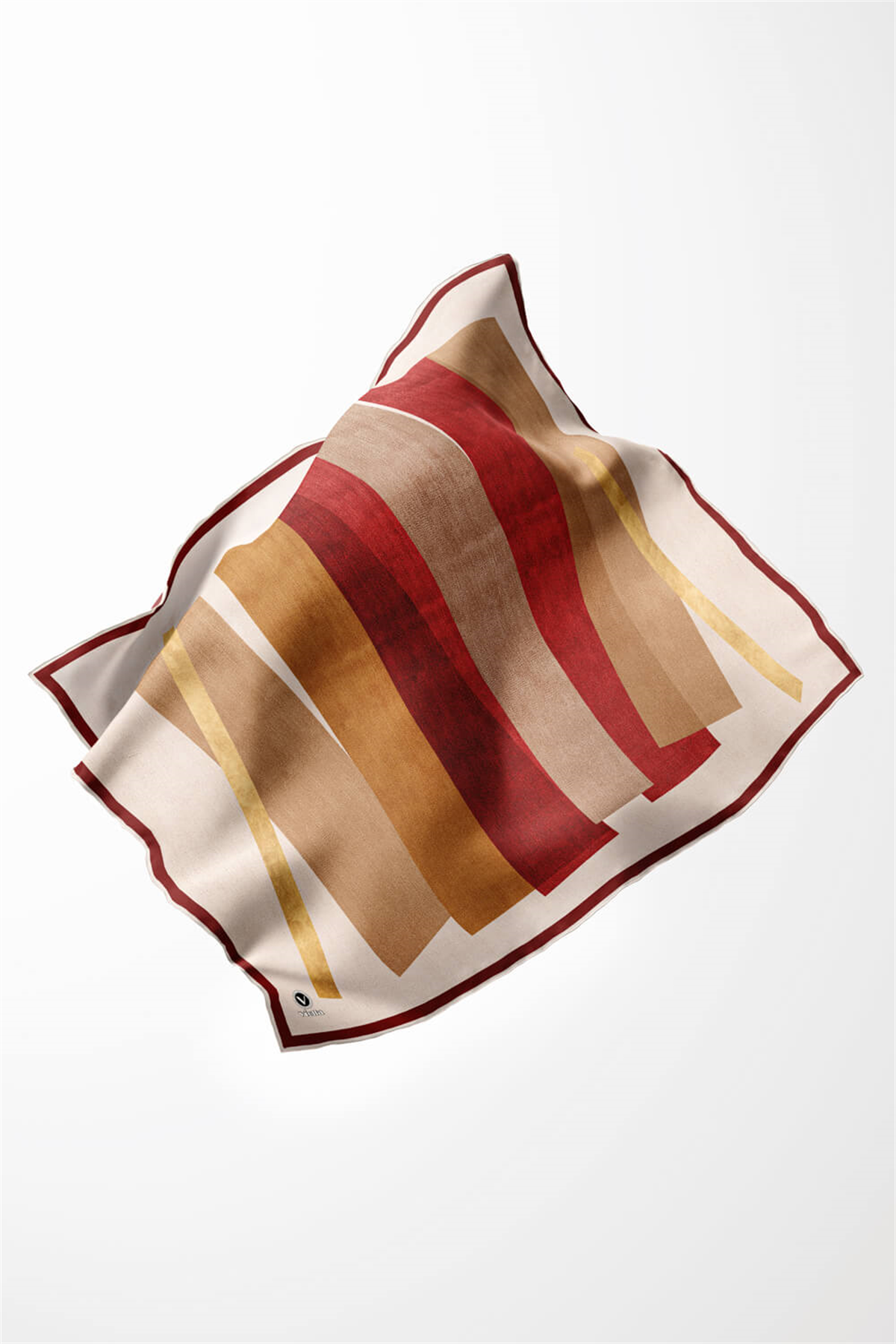 Twill Geometrik Desenli Bordo Renkli 90x90 Eşarp (İpek İçermez) Kenar Dikiş Şekli El Dikişli