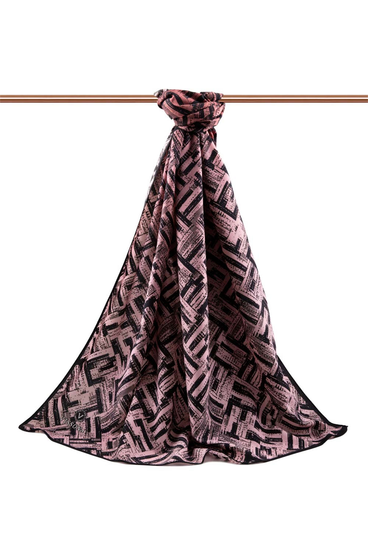 LÜKS MEDİNE İPEĞİ DEGRADELİ ÇİZGİ DESENLİ PUDRA RENKLİ 75X195 KIRIŞMAZ ŞAL MOSS KREP DİKİŞ TİPİ İTALYAN DİKİŞLİ
