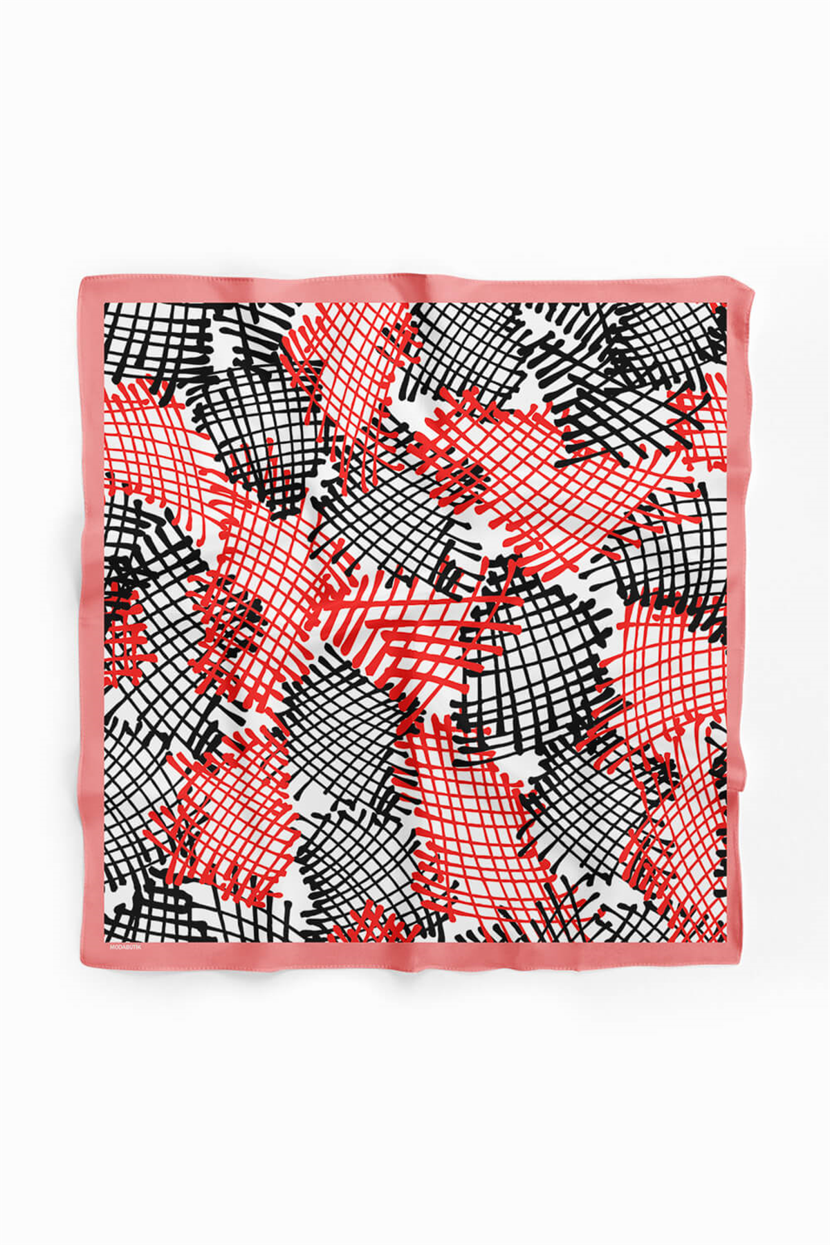 Y58 Kadın Kare Desenli Bandana 50x50 Siyah Kırmızı DG0129-22