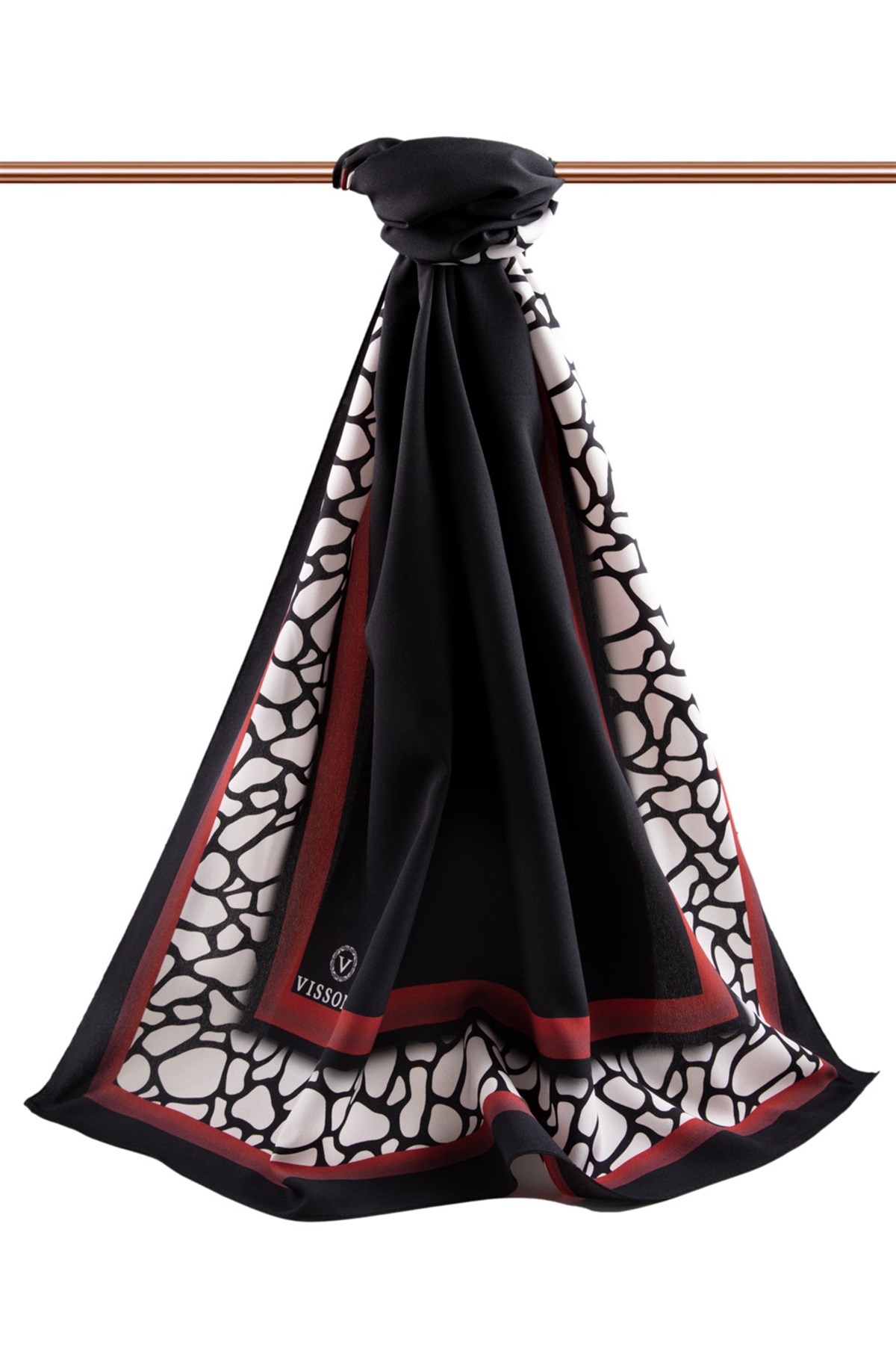 KREP DESENLİ SİYAH - BORDO RENKLİ 75X195 KIRIŞMAZ ŞAL
