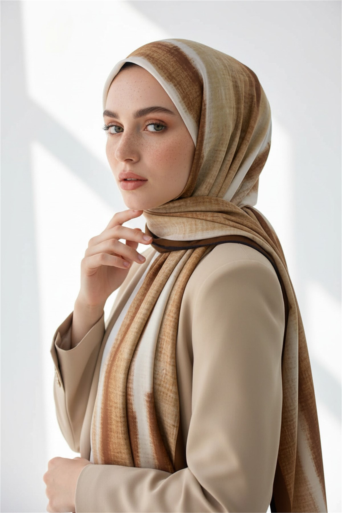 KREP BATİK DESENLİ TABA RENKLİ 75X195 KIRIŞMAZ ŞAL