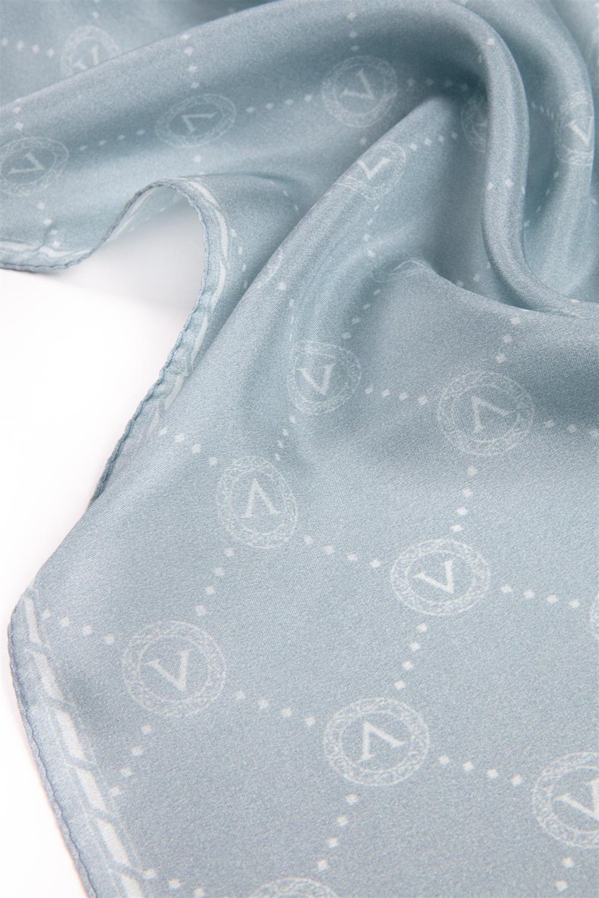 % 100 İpek V Logo Desenli Mint Yeşili Renkli 90x210 Şal