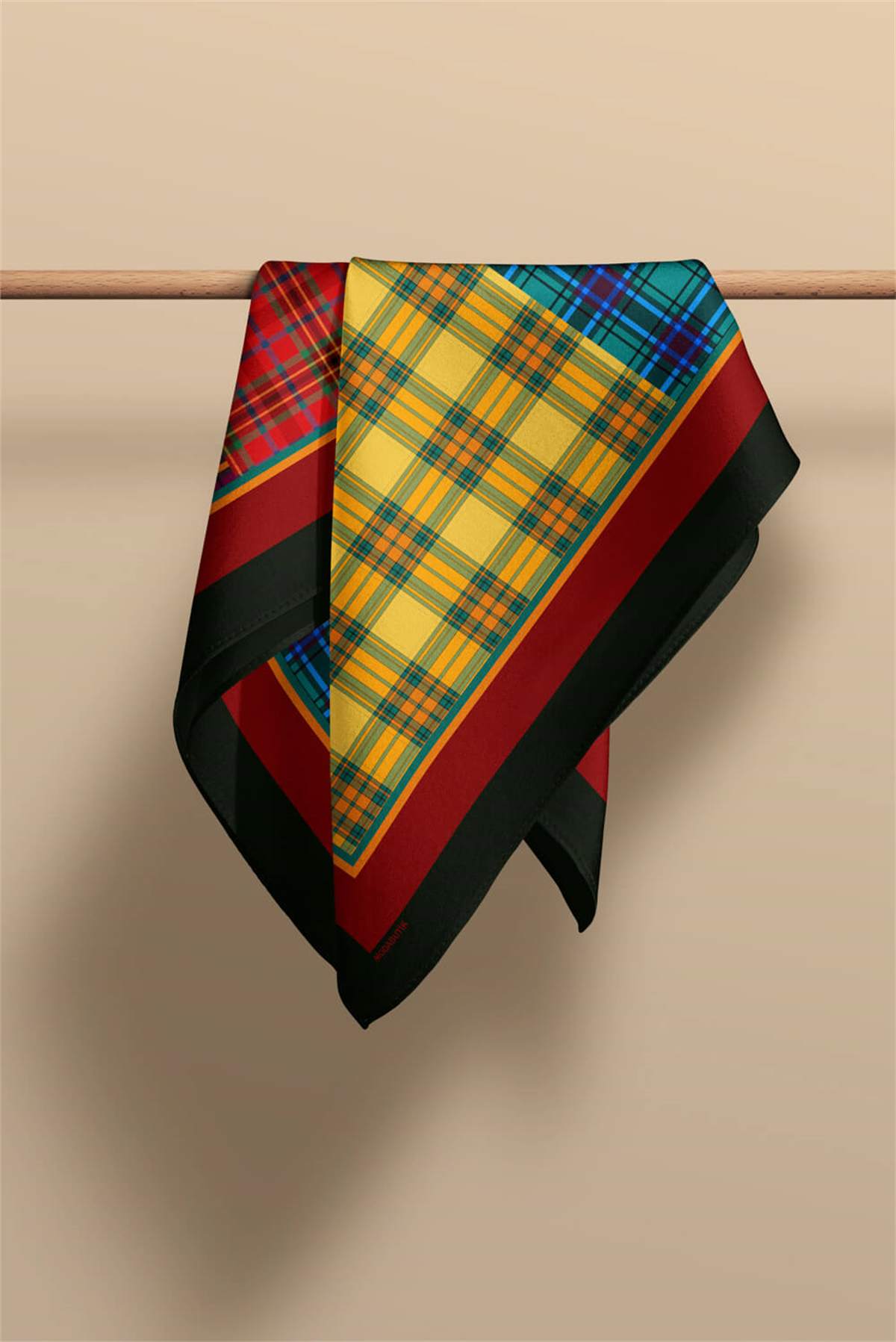 G8 Kadın sarı kırmızı dörtlü ekose Desenli 50x50 Bandana DG01621-22