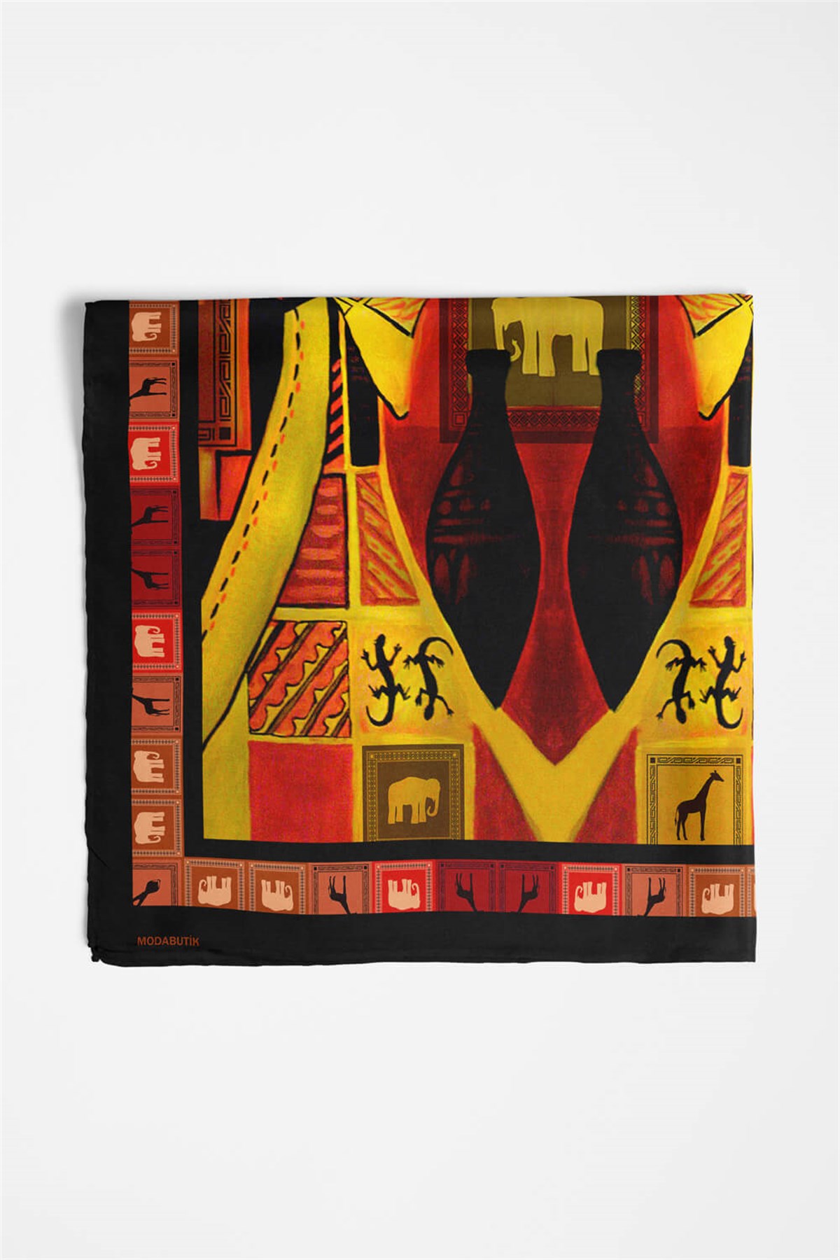 Violla D113 Kadın African Desenli Bandana 50x50 Kırmızı DG0217-22