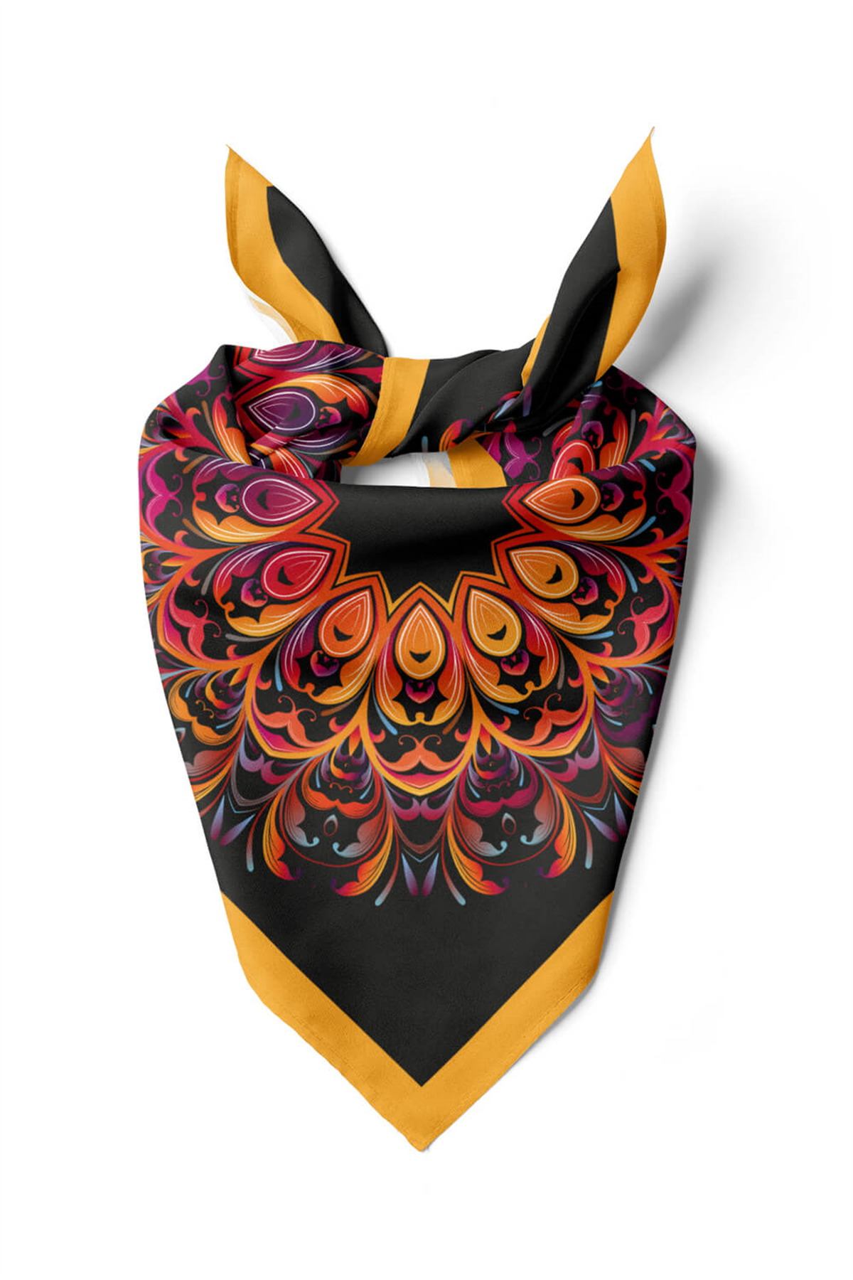 Z35 Kadın Egzotik Desenli Bandana 50x50 Sarı Mor DG0309-22