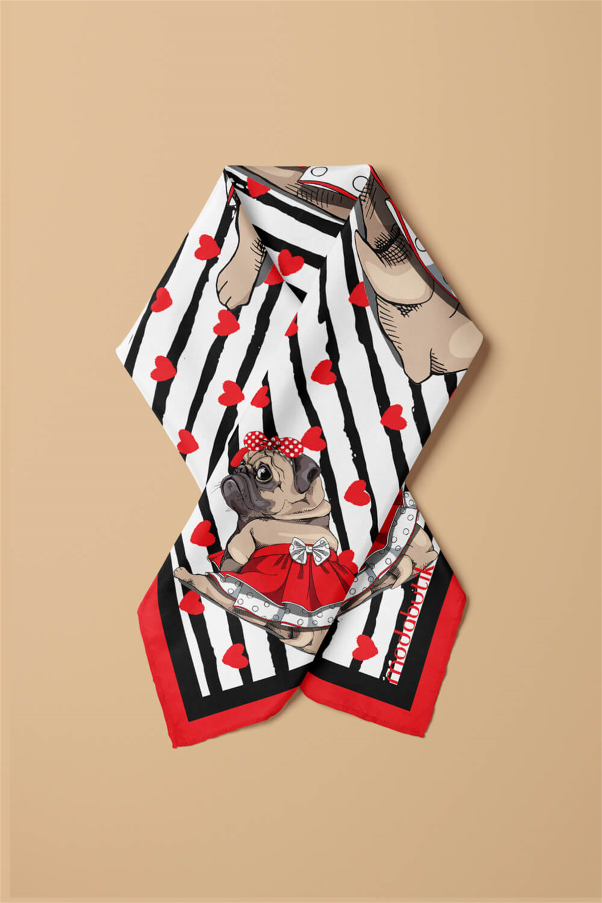 F108 Modabutik Pug Desenli Bandana