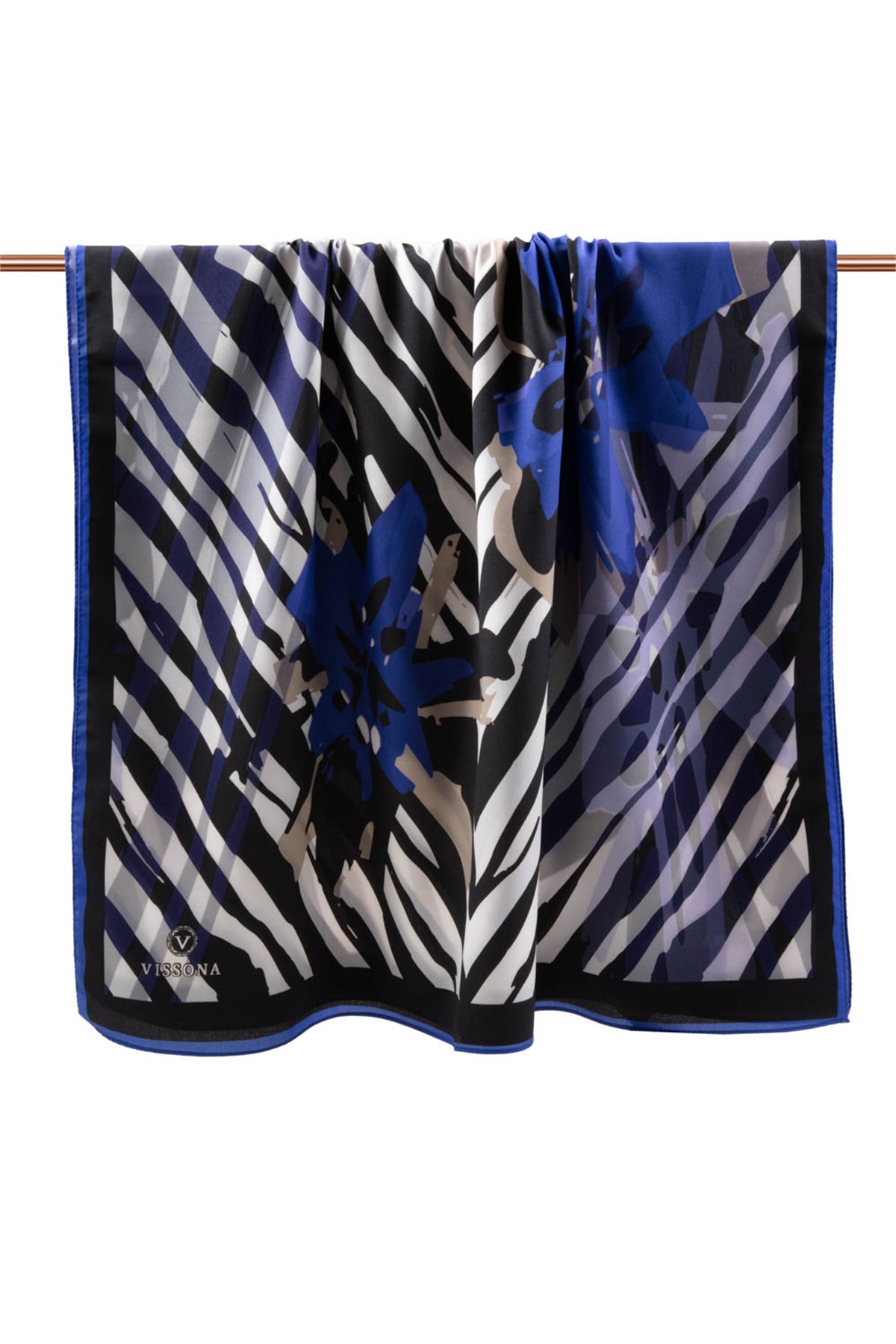 KREP ZEBRA VE ÇİÇEK DESENLİ SAKS RENKLİ 75X195 KIRIŞMAZ ŞAL