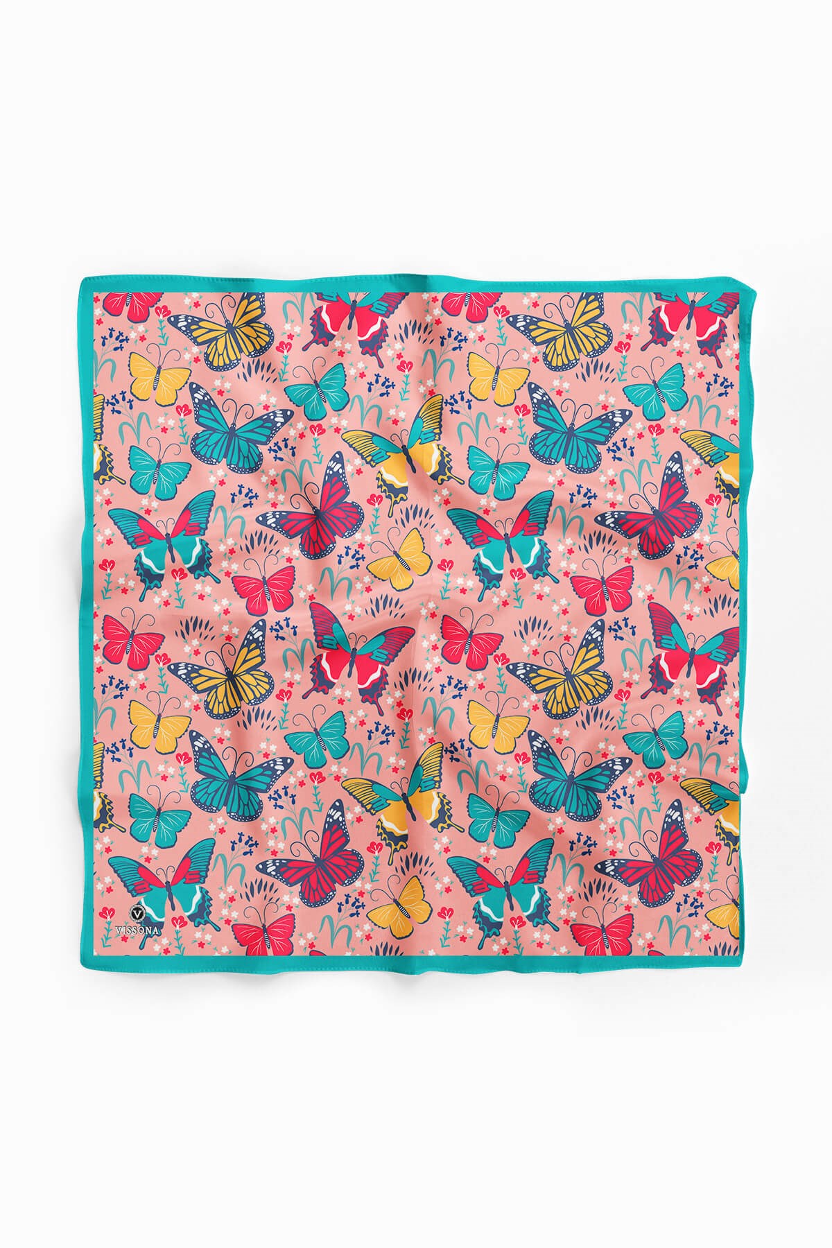 %100 İpek Kelebek Desenli Kadın Bandana