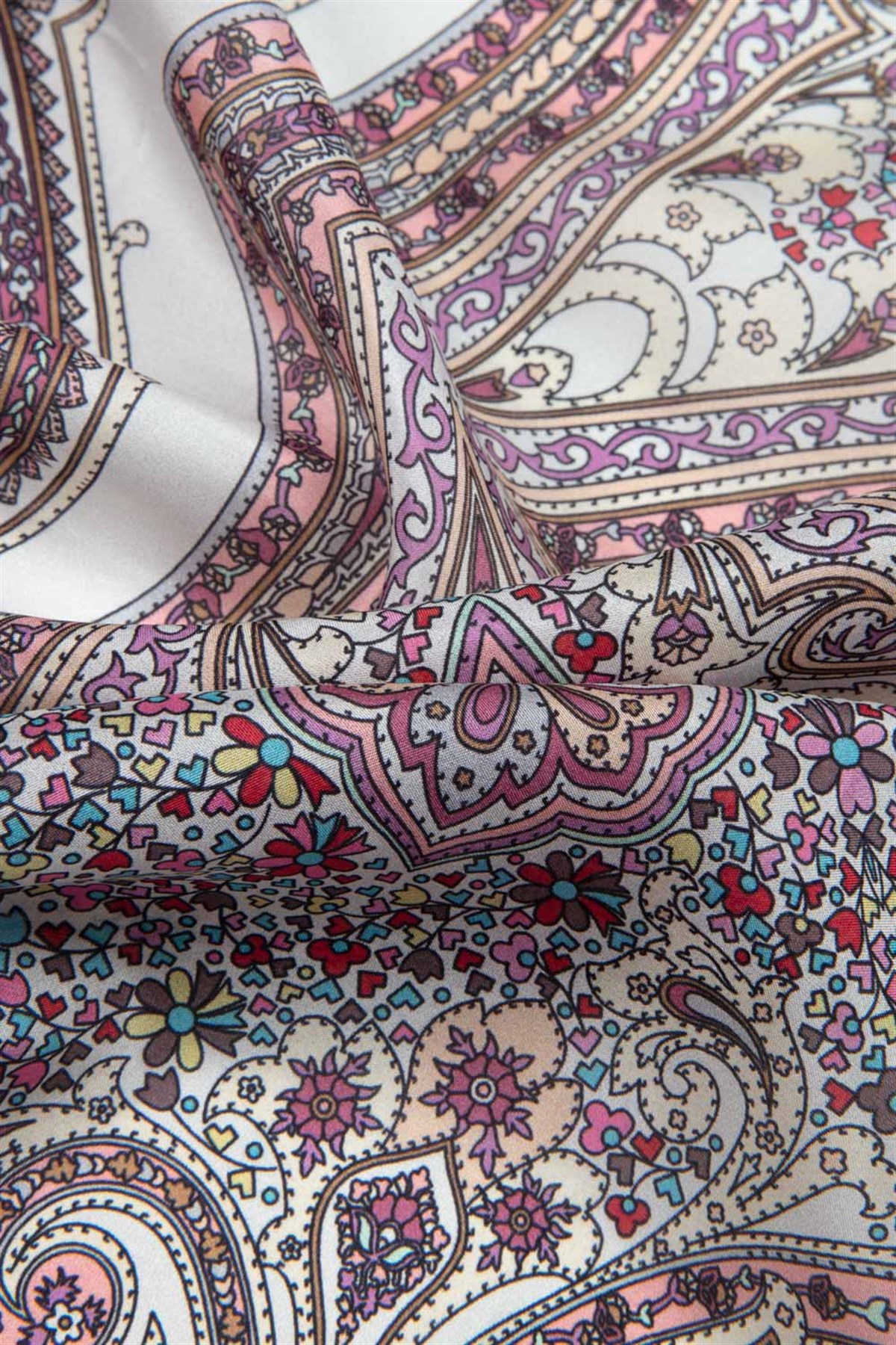 100% İpek Etro Desenli Gri - Taba Renkli 92x210 Şal