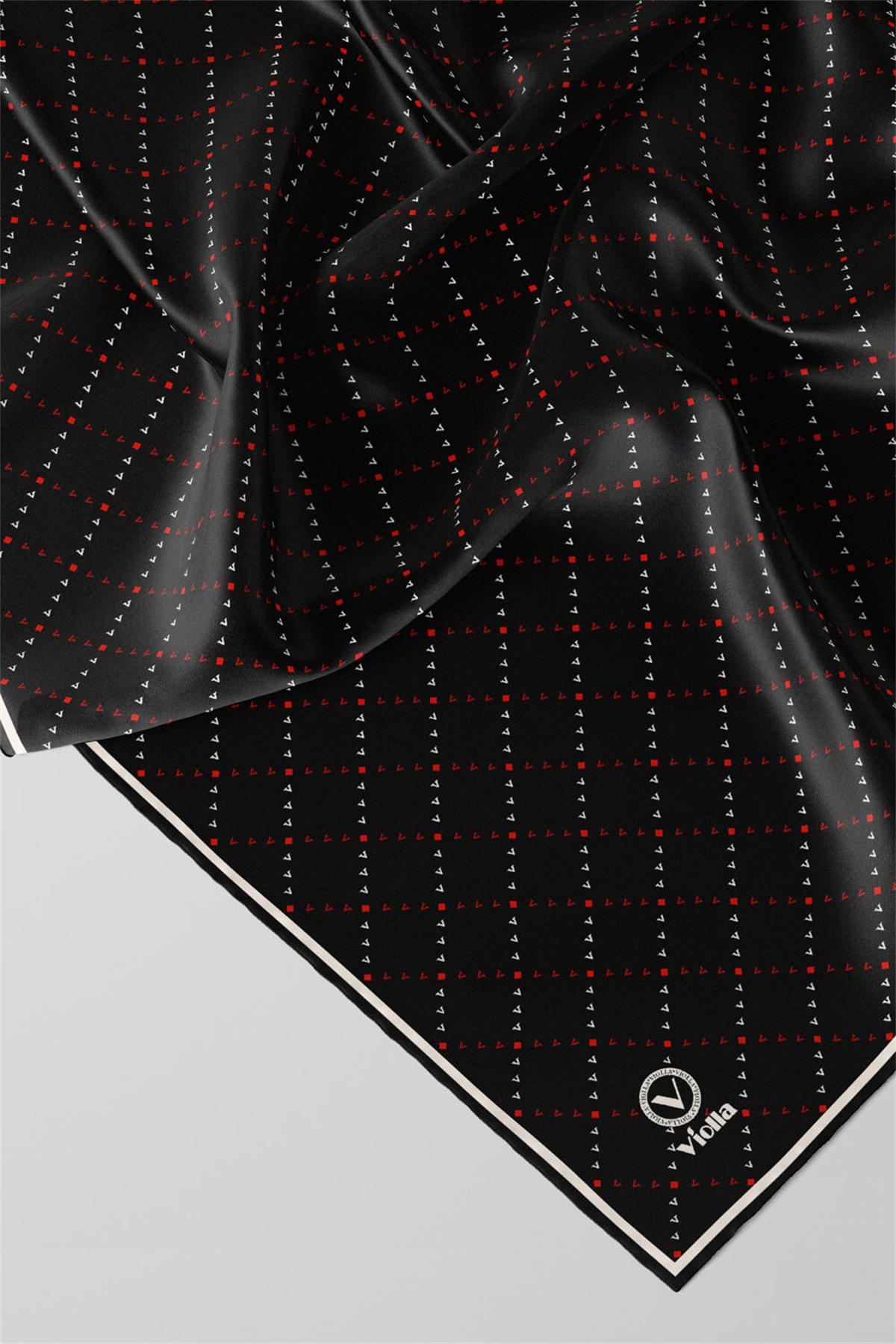Twill Noktalı V Desenli Siyah - Bordo Renkli 90x90 Eşarp (İpek İçermez) Kenar Dikiş Şekli El Dikişli