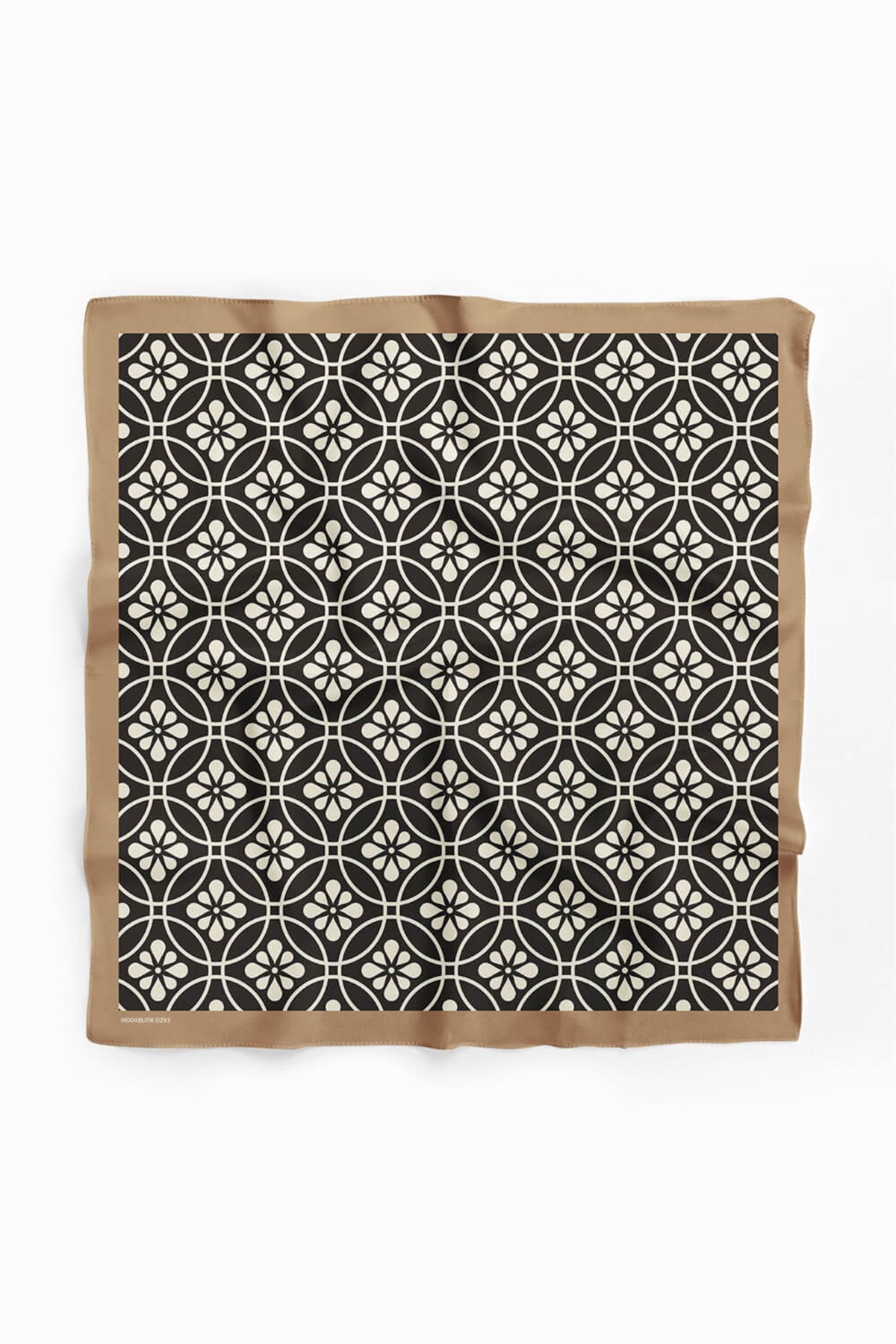 Violla D104 Kadın Çiçek Desenli Bandana 50x50 Siyah Beyaz