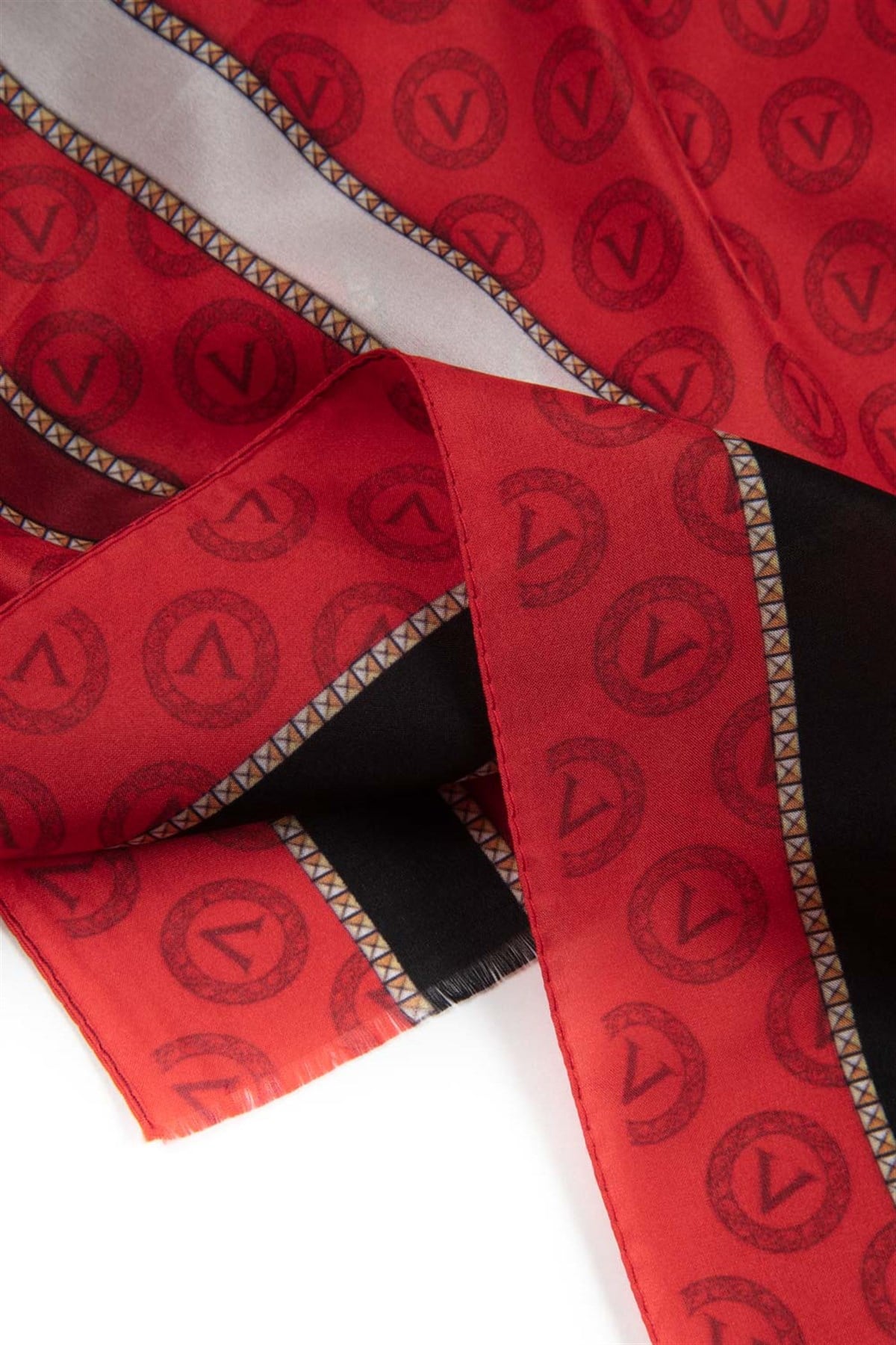 %100 İpek Monogram Desenli Kırmızı - Siyah Renkli 92x210 Şal