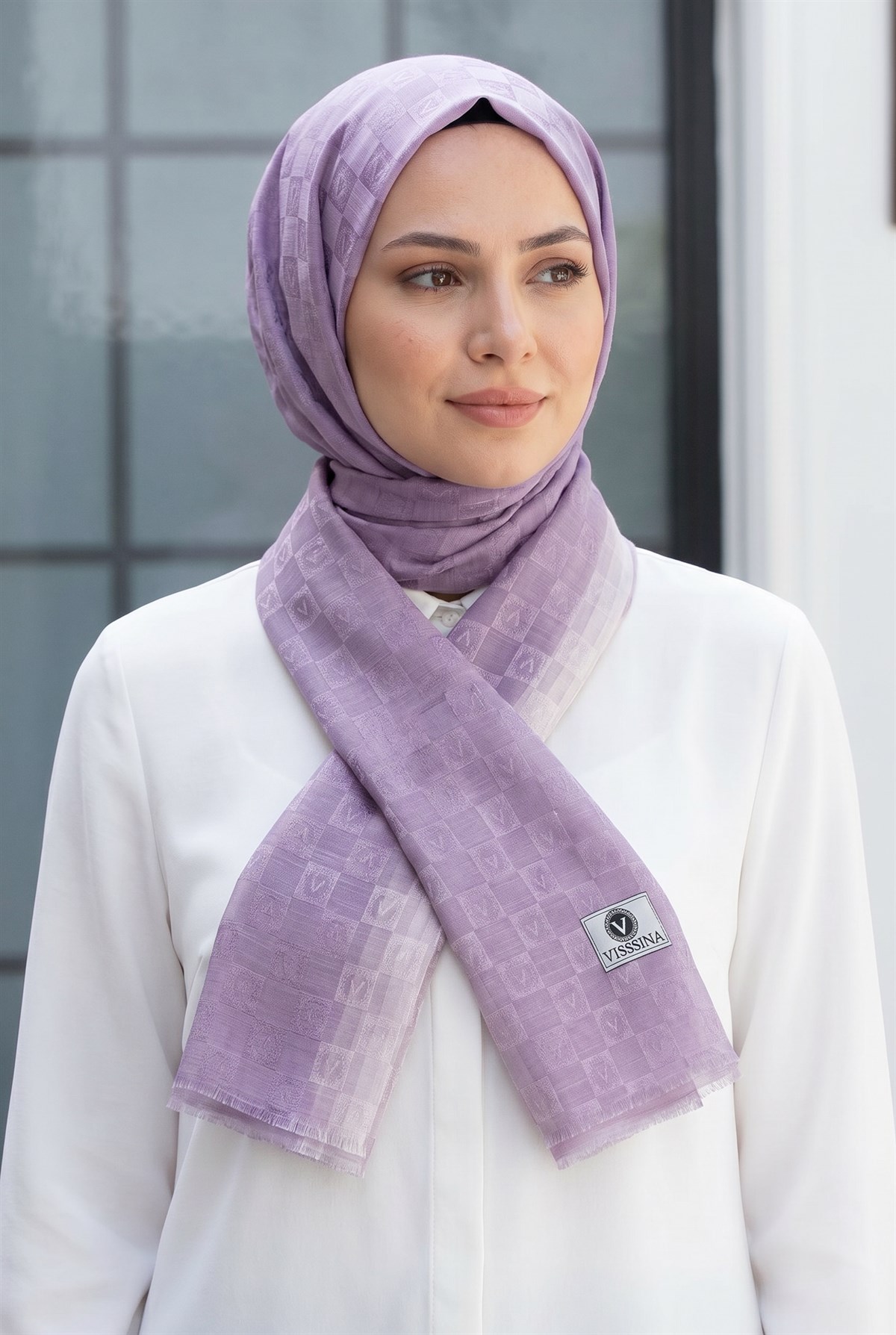%57 İpek %43 Pamuk Monogram Dokumalı İsporto Renkli 70X190 Yumuşak Dökümlü Şal
