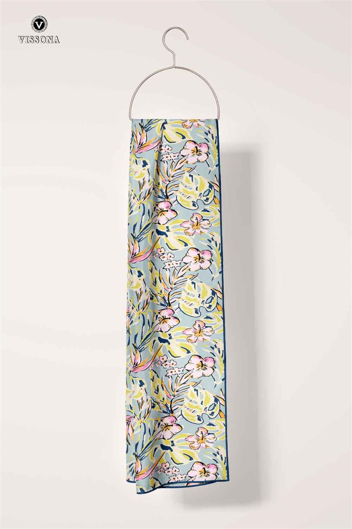 Vissona Çiçek Desenli İpek Fular