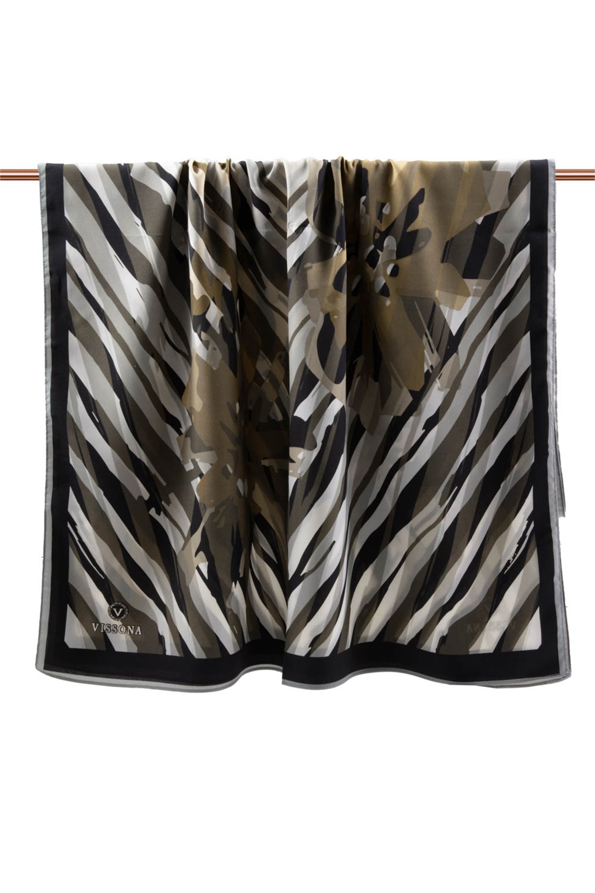 KREP ZEBRA VE ÇİÇEK DESENLİ GRİ RENKLİ 75X195 KIRIŞMAZ ŞAL
