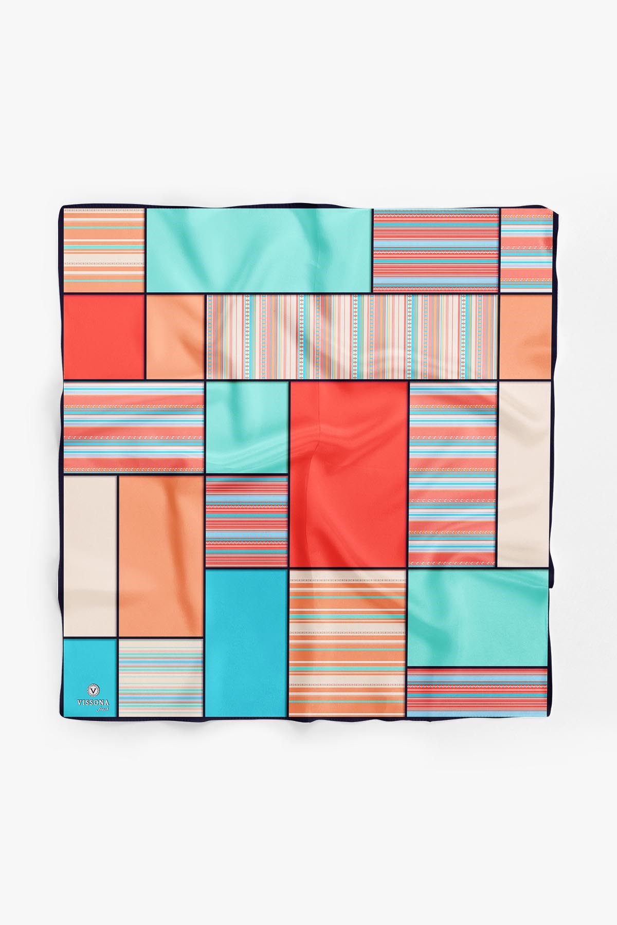 %100 İpek Kadın Geometrik Desenli Bandana 80x80