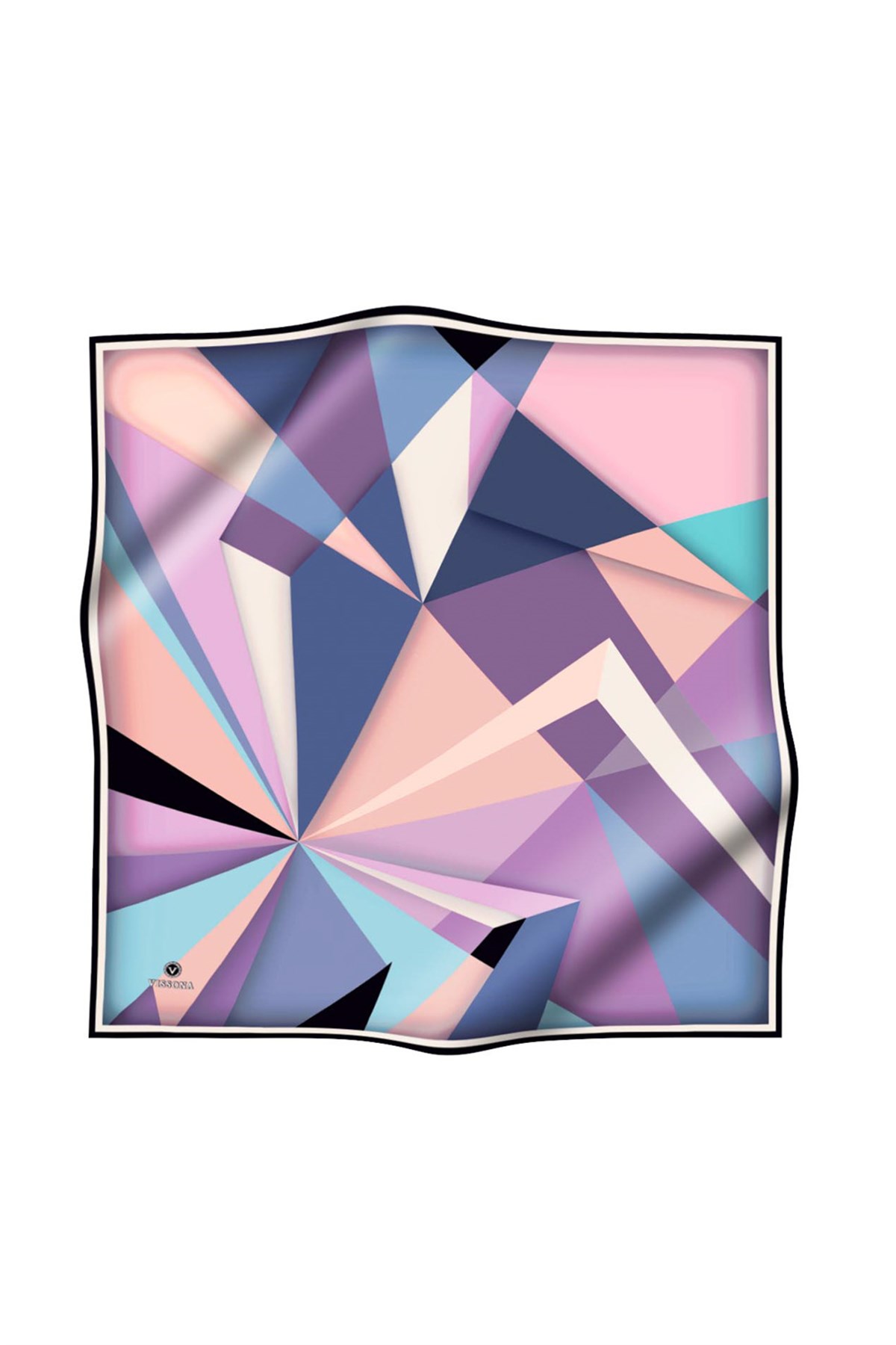%100 Twill İpek Geometrik Desenli Lila - Pembe Renkli 90x90 Eşarp Dikim Şekli : El Dikişi