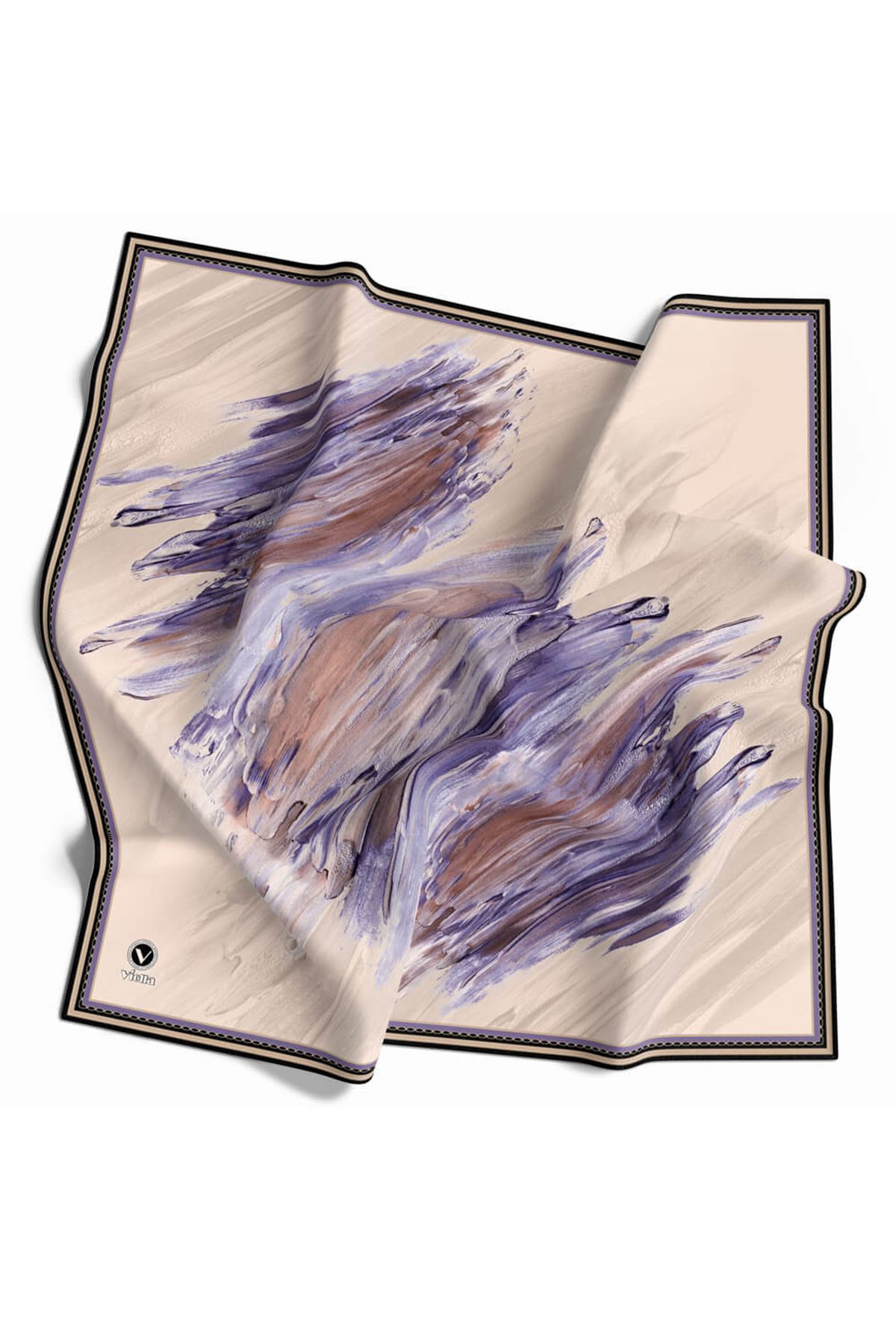Twill Fırça Darbesi Desenli Lila Renkli 90x90 Eşarp (İpek İçermez) Dikim Şekli : El Dikişi