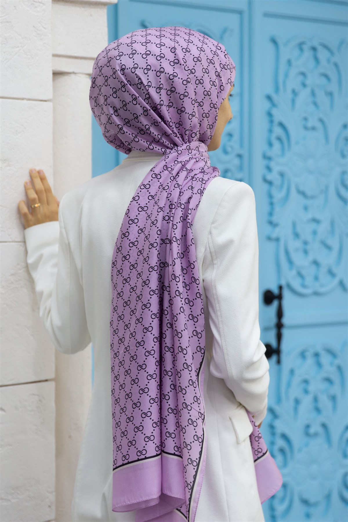 %100 İpek Minik Motif Desenli Pembe Renkli 92x210 Şal