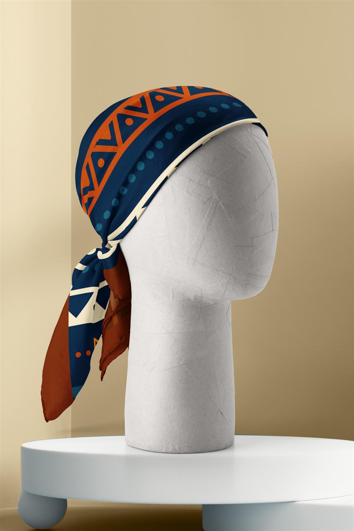 Violla A10 Kadın Egzotik Desenli Bandana 50x50 Sarı Turuncu Mavi DG0311-22