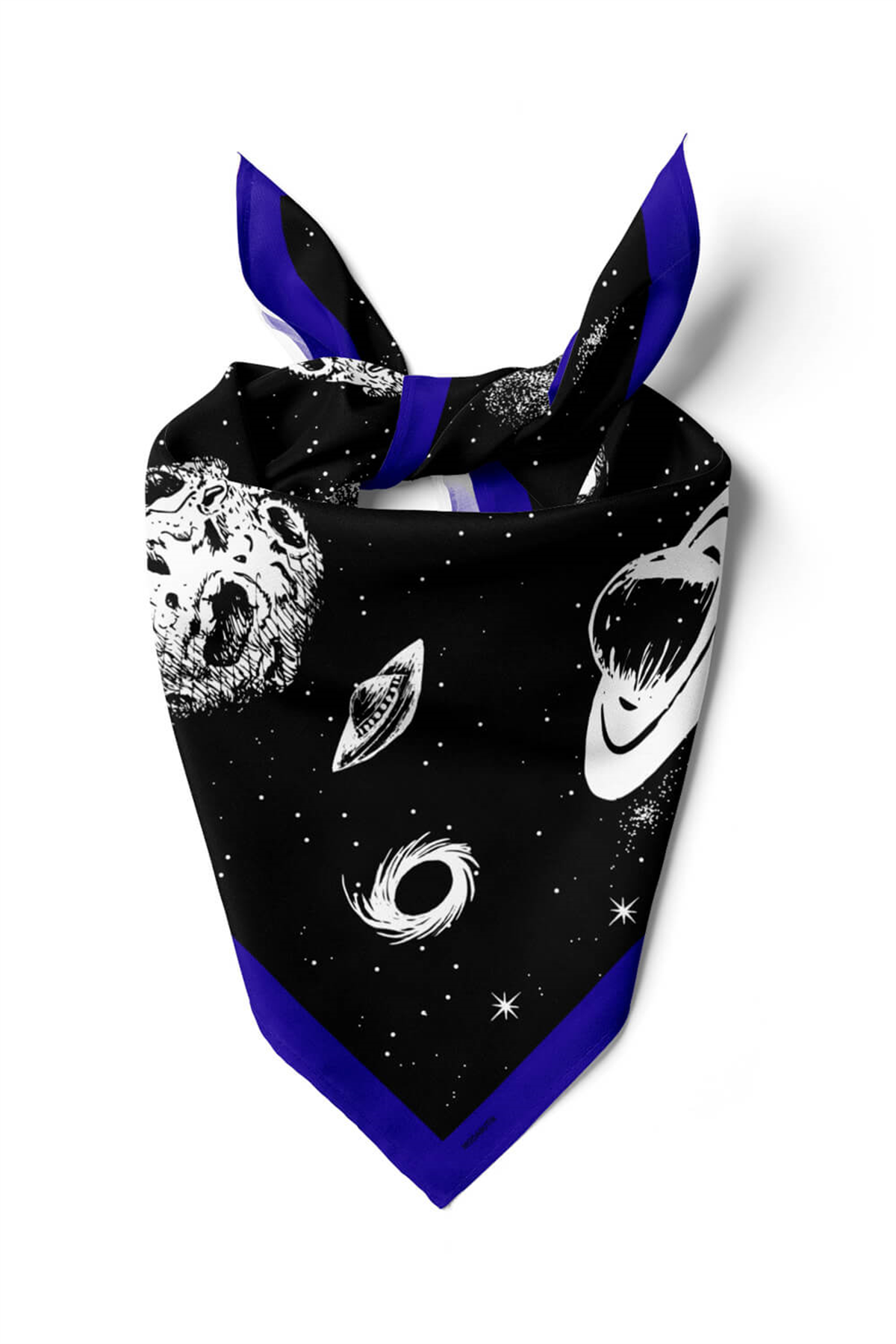 Z96 Kadın Gezegen Desenli Bandana 50x50 Siyah Beyaz DG0320-22
