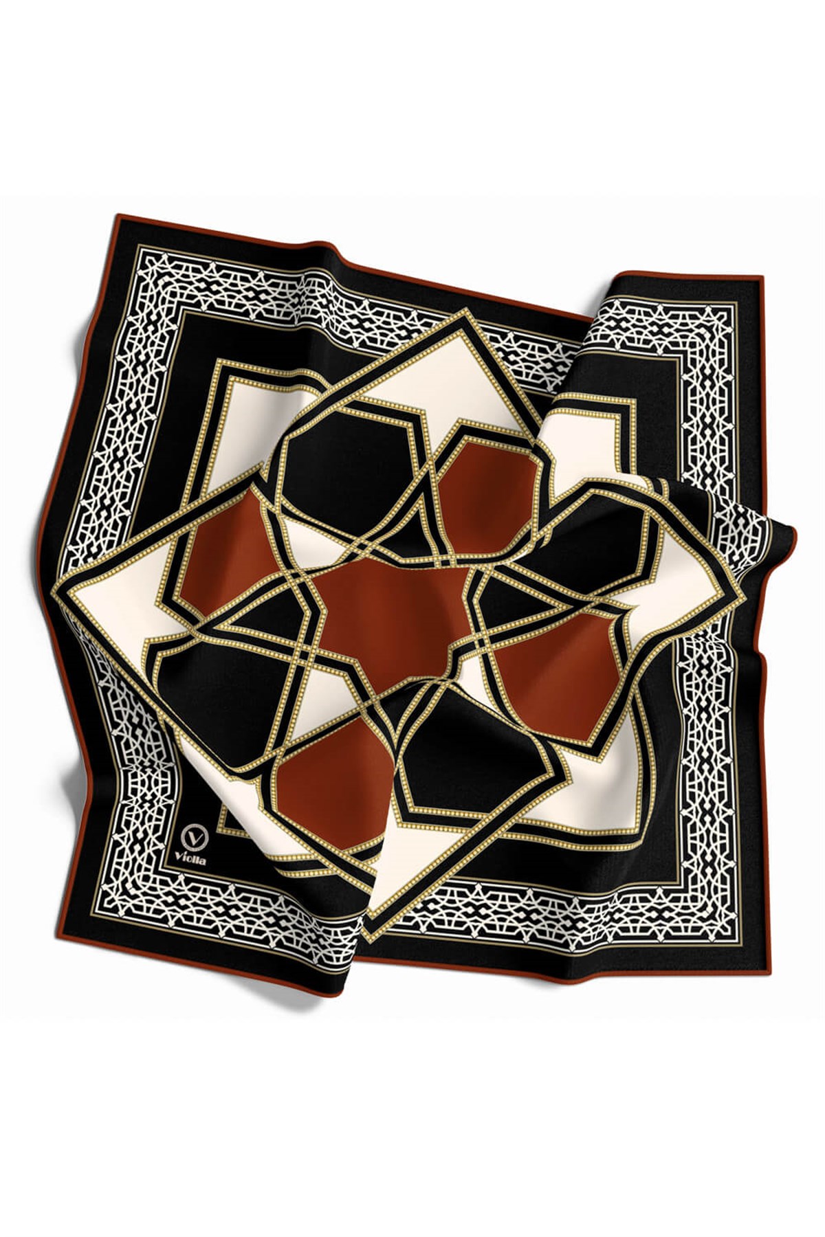 Twill Osmanlı Çini Desenli Taba Renkli 90x90 Eşarp (İpek İçermez)Kenar Dikiş Şekli El Dikişli