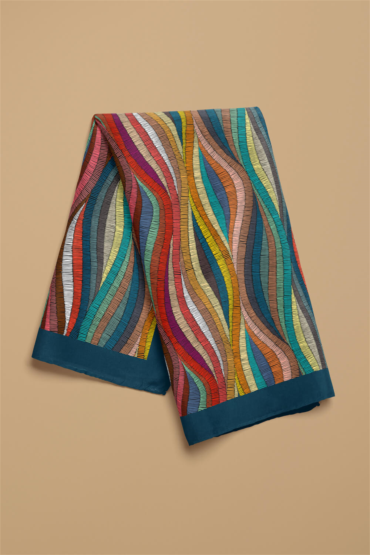 D68 Kadın Çok Renkli Dokuma Desenli 50x50 Bandana DG0413-22