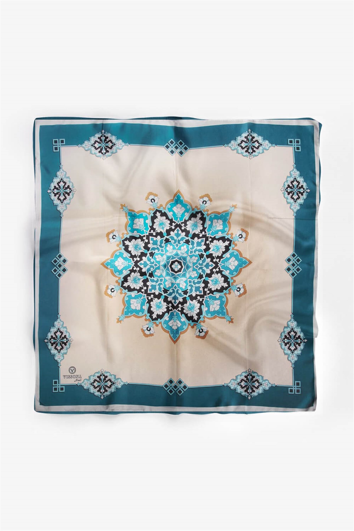 %100 İpek Kadın Desenli Bandana 80x80