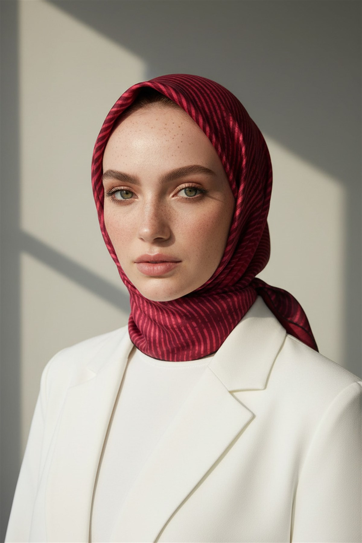 100% Twill İpek Geometrik Desenli Kırmızı Renkli 90x90 Dikim Şekli : El Dikişi Eşarp