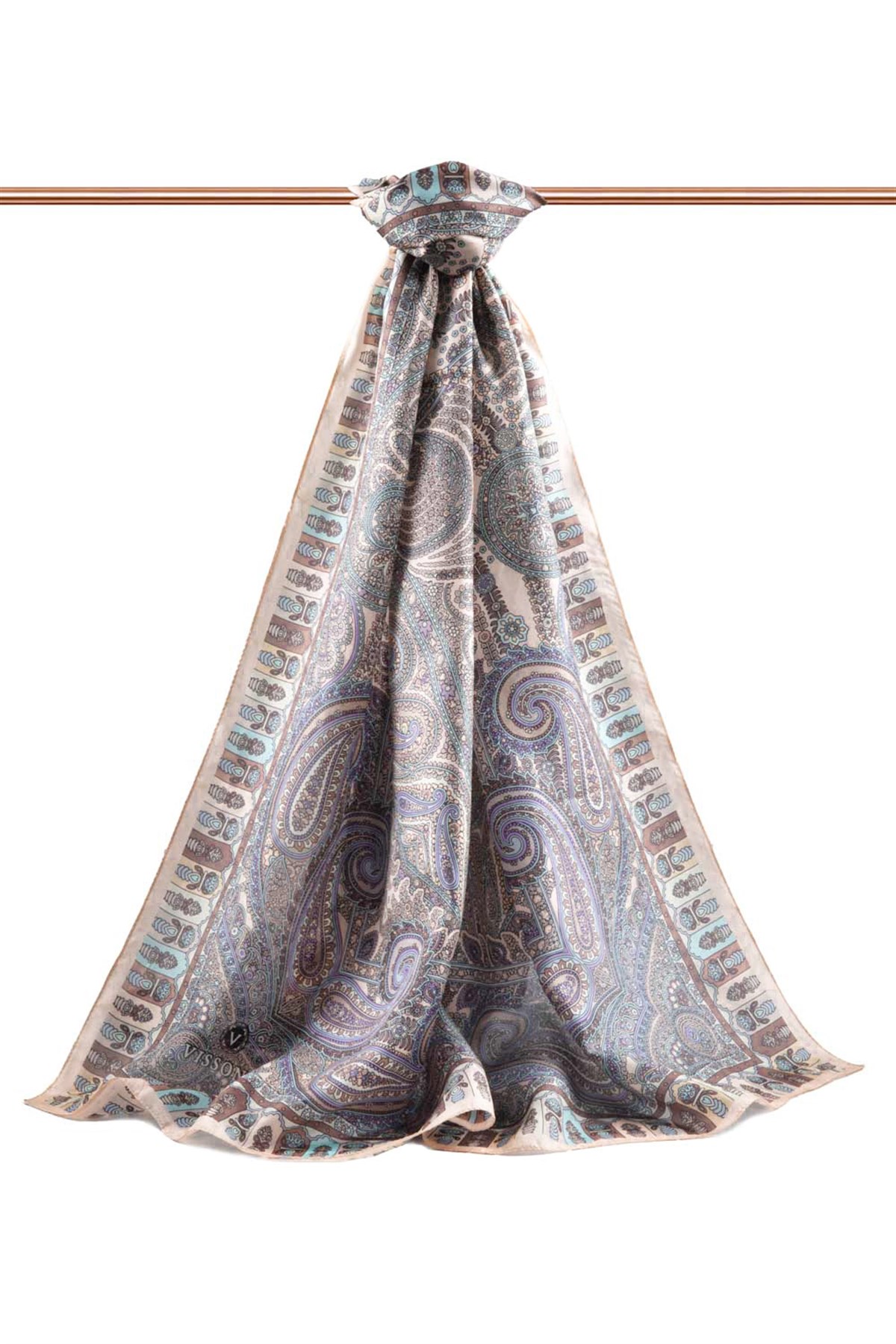 100% İPEK ETRO DESENLİ SOMON RENKLİ ŞAL