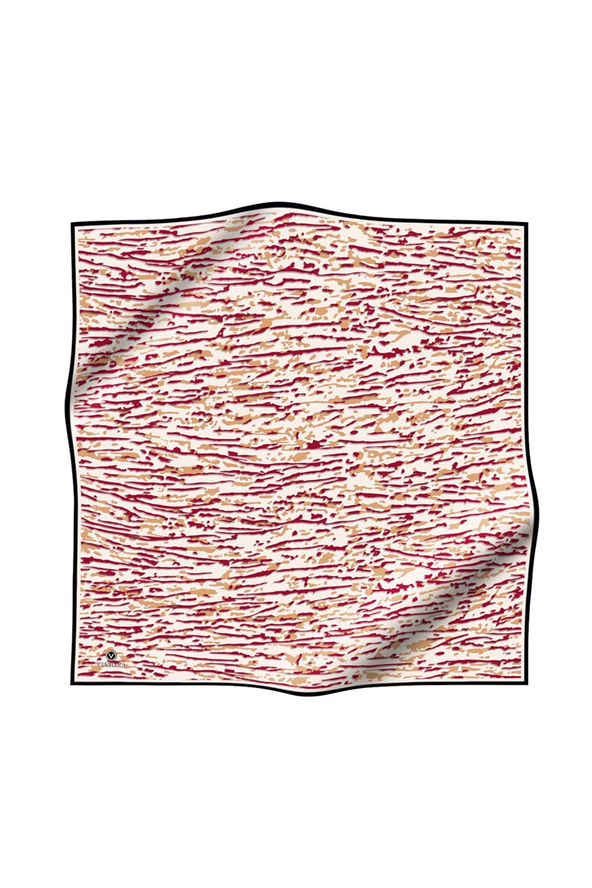 %100 Twill İpek Çizgi Desenli Krem - Bordo Renkli 90x90 Eşarp Dikim Şekli : El Dikişi