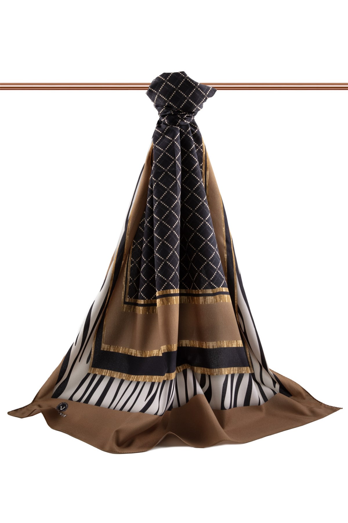 KREP ZEBRALI BAKLAVA DESENLİ VİZON RENKLİ 75X195 KIRIŞMAZ ŞAL
