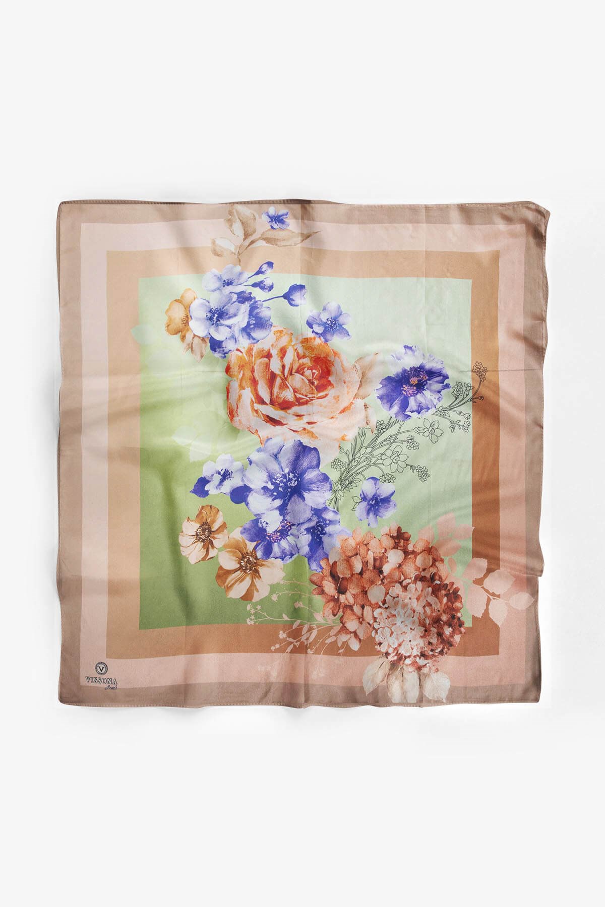 %100 İpek Kadın Desenli Bandana 80x80