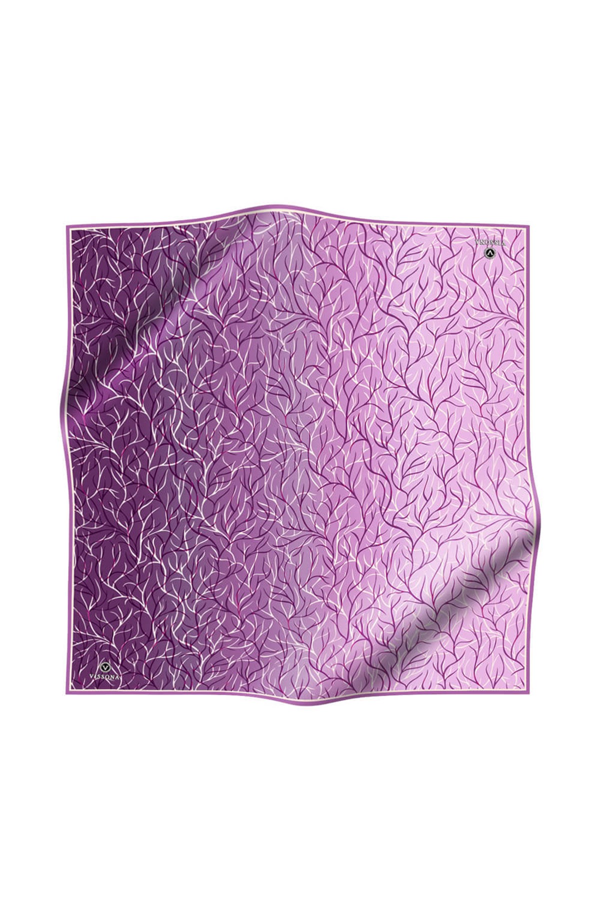 %100 Twill İpek Degrade Desenli Lila Renkli 90x90 Eşarp Dikim Şekli : El Dikişi