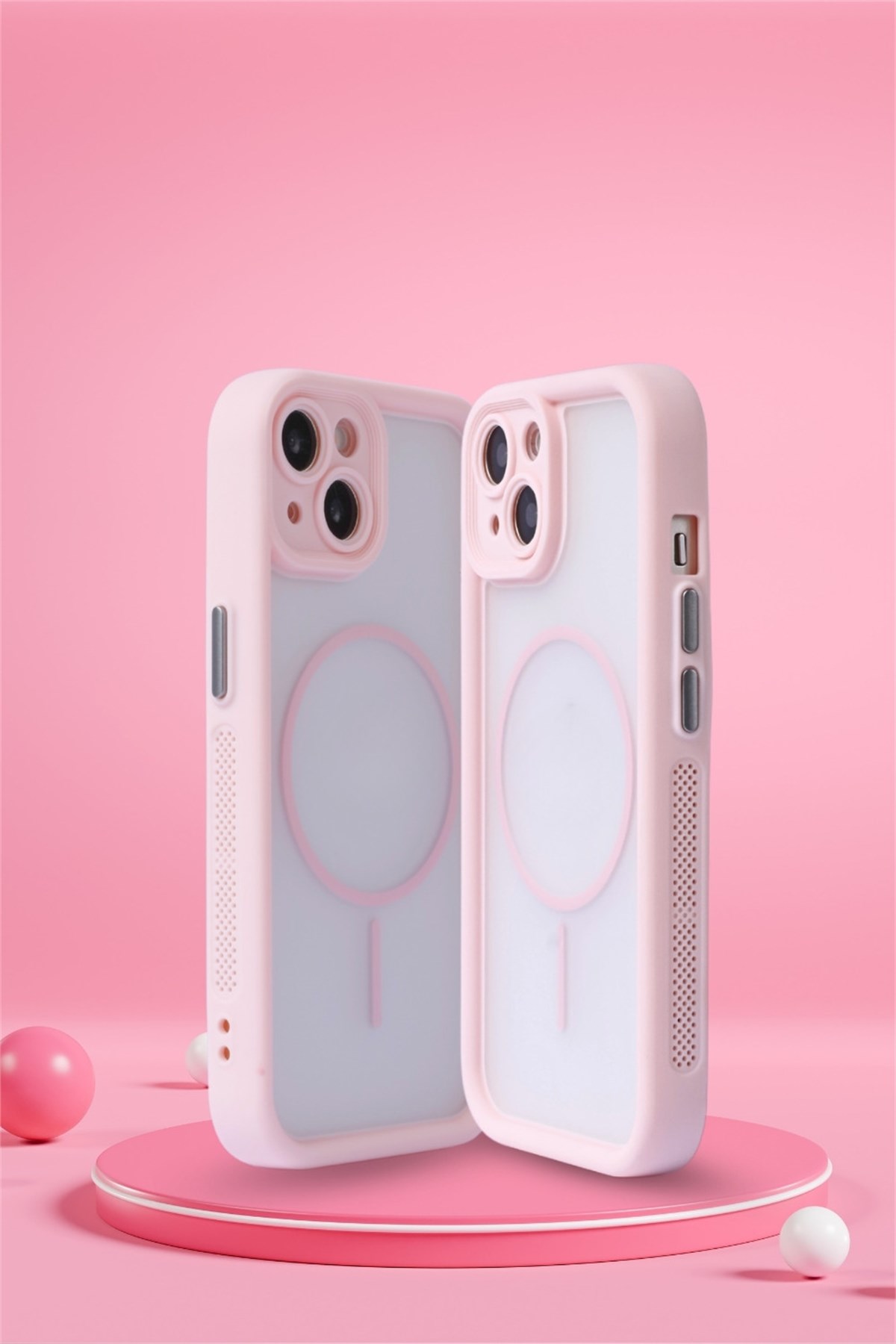 iPhone 15 Kılıf – Kamera Korumalı – MagSafe Uyumlu – Pembe Renk – Mat Silikon Telefon Kılıfı