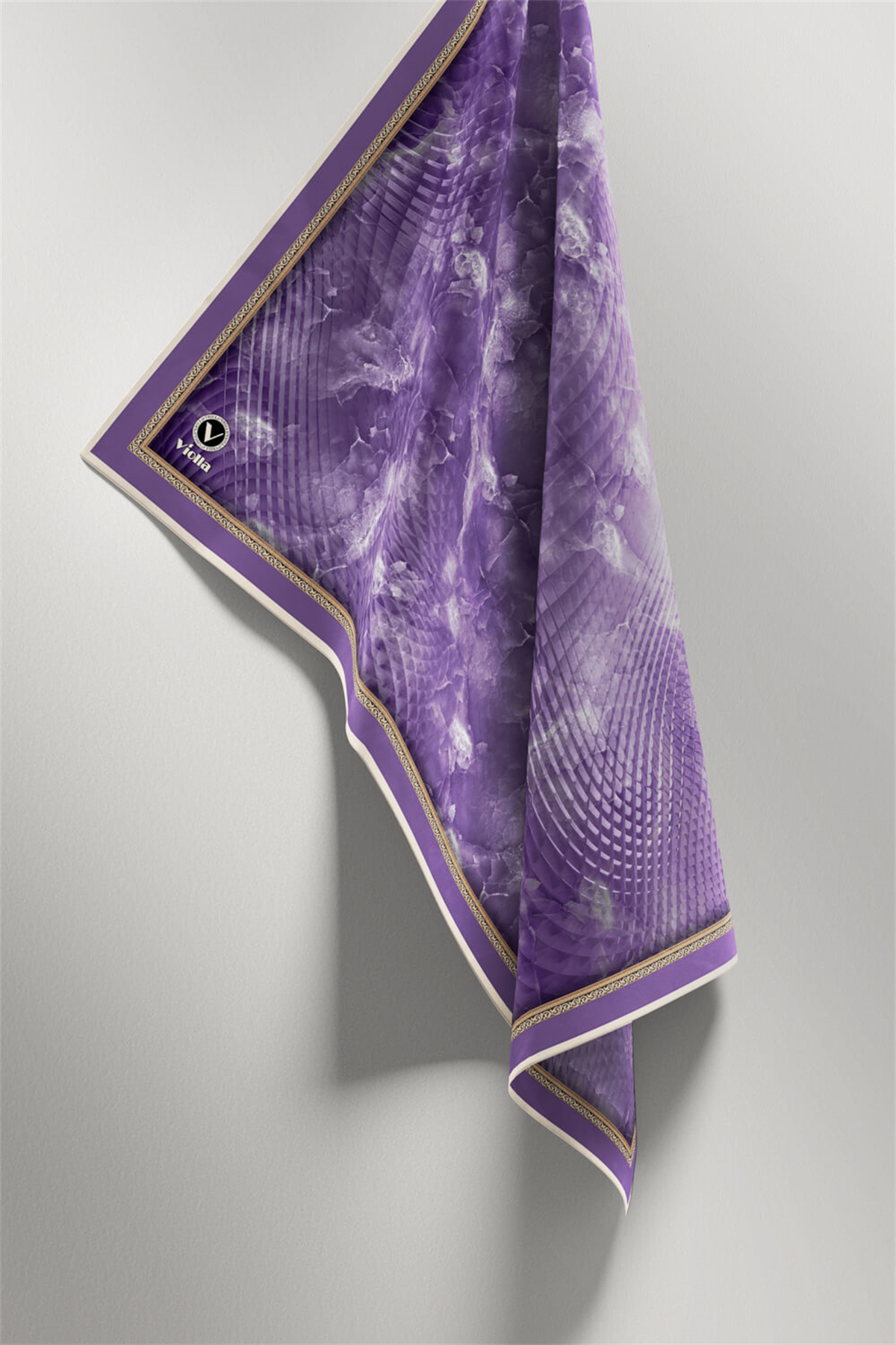 Twill Batik Desenli Mor Renkli 90x90 Eşarp (İpek İçermez) Kenar Dikiş Şekli El Dikişli
