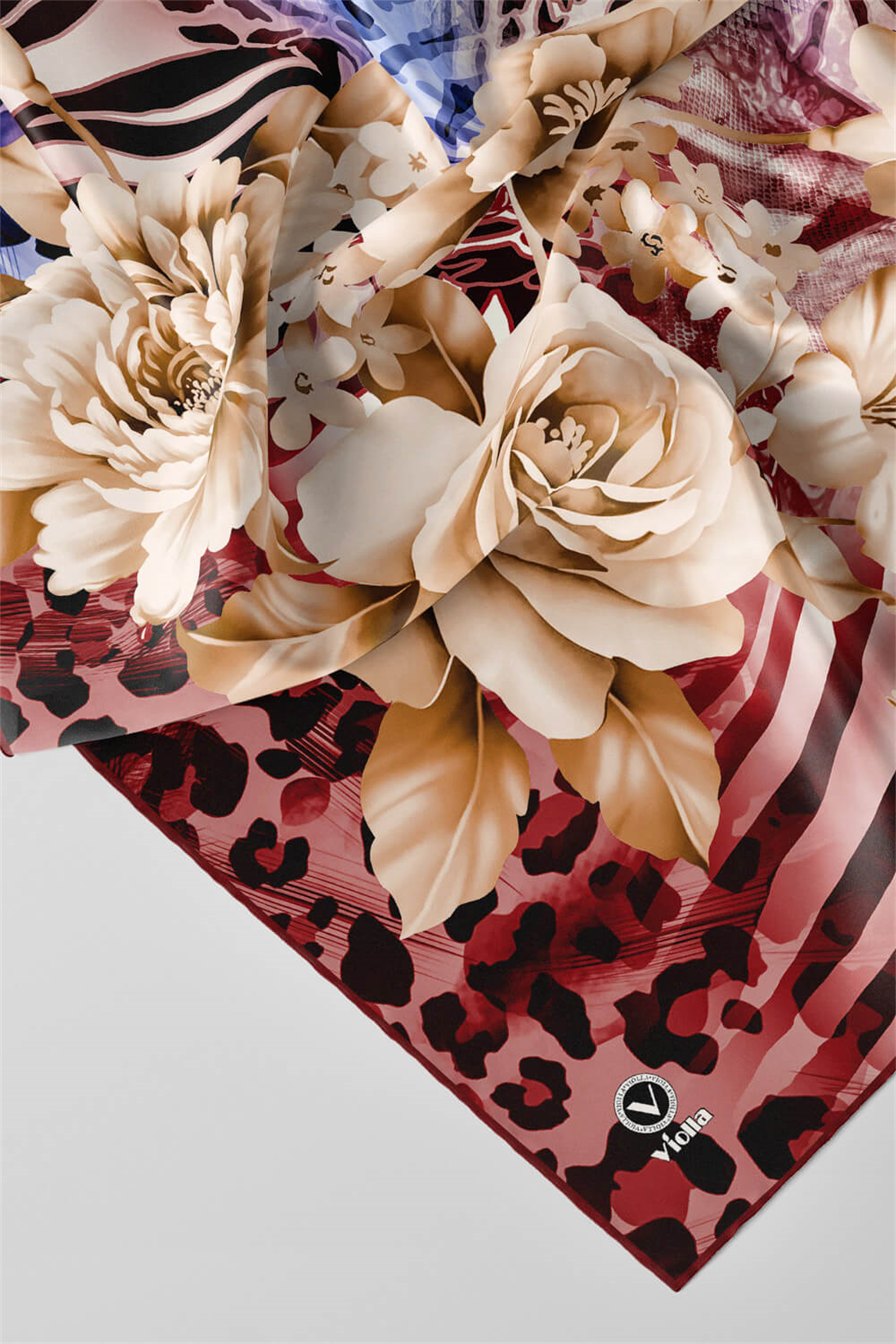 Twill Renkli Şerit Desenli Bordo Renkli 90x90 Eşarp (İpek İçermez) Kenar Dikiş Şekli El Dikişli