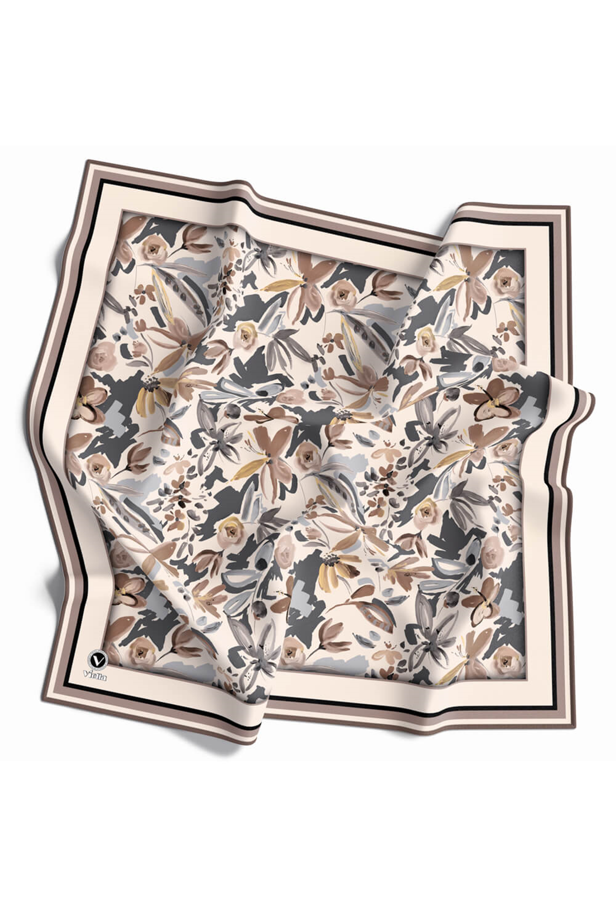 Rayon Çiçek Desenli Taş Renkli 90x90 Dikim Şekli : El Dikişi Eşarp (İpek İçermez)